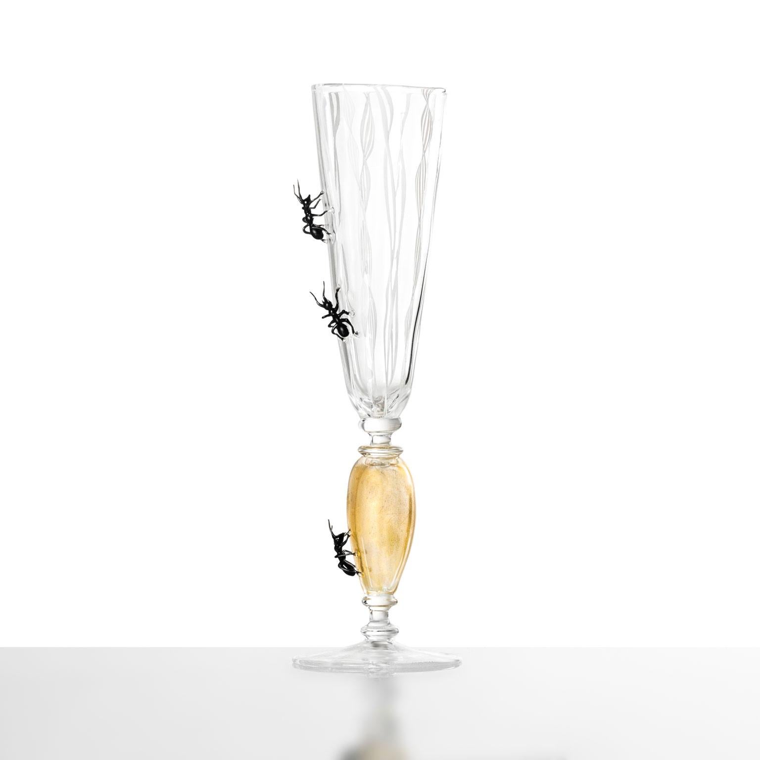 Modern Hand Blown Flute Glass 'Vanità #05' by Simone Crestani For Sale