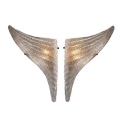 Hand Blown Glass and Antiqued Brass Wing- Set Shaped Wall Sconce