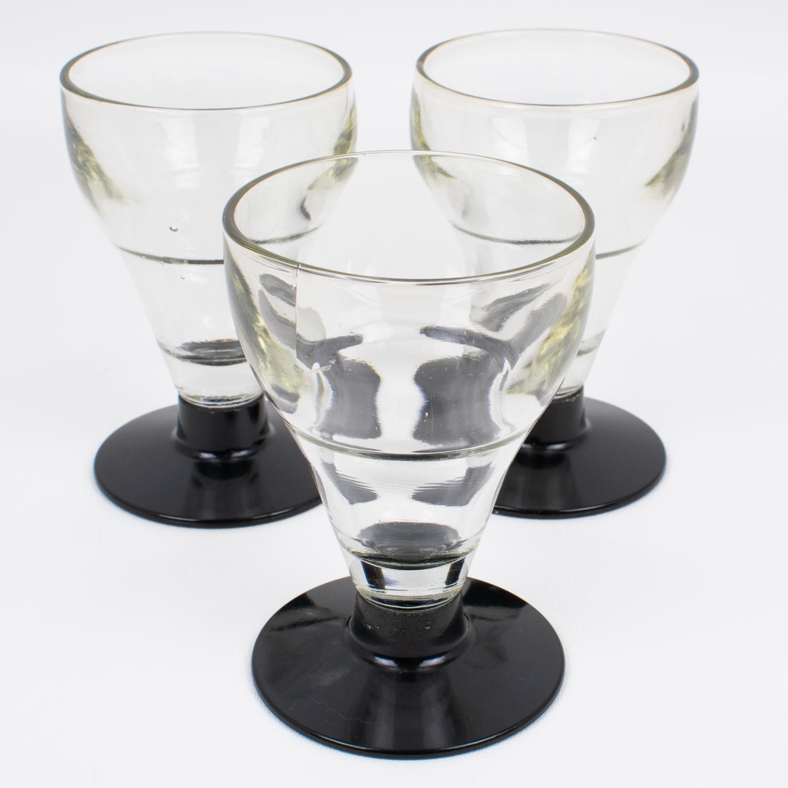 Hand-Blown Glass and Bakelite Absinthe Glasses, 3 pieces, France 1910s For Sale 1