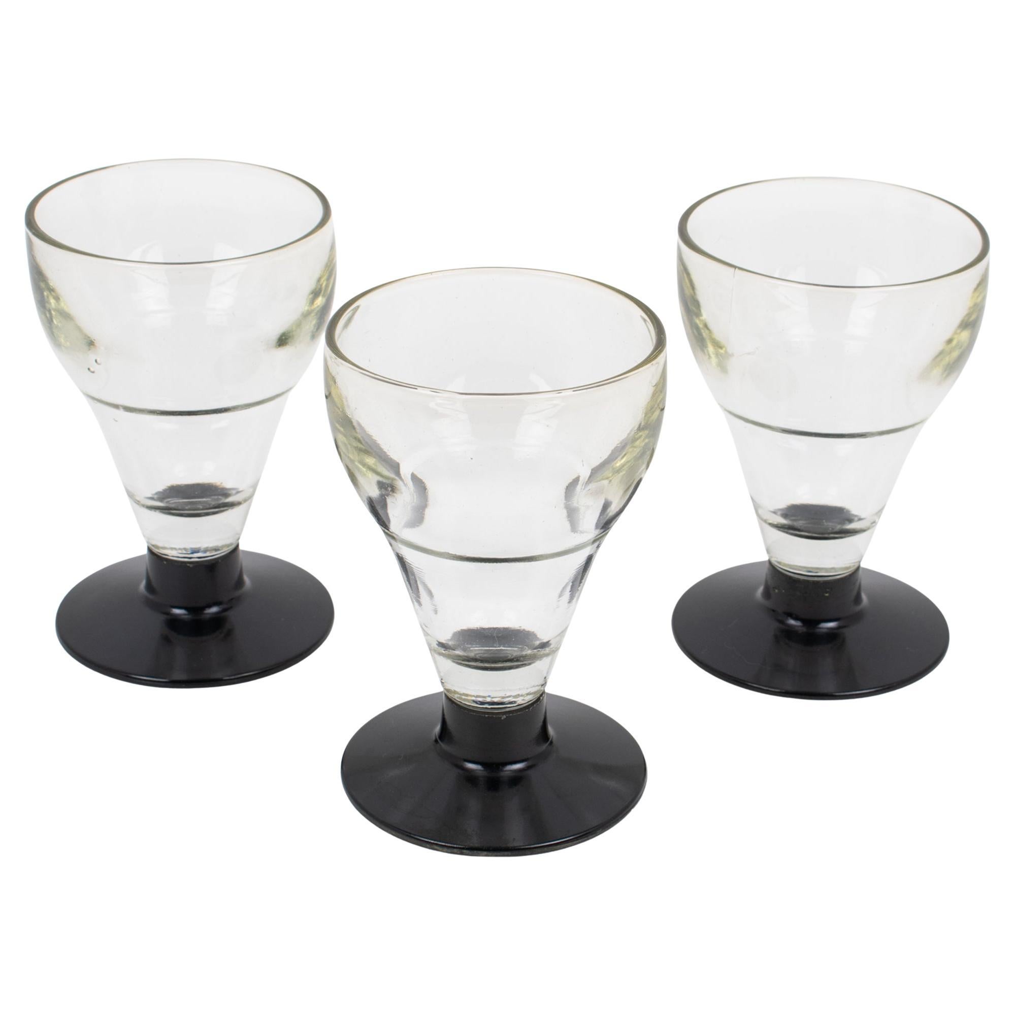 Vasos de absenta de vidrio soplado a mano y baquelita, 3 piezas, Francia Década de 1910 en venta