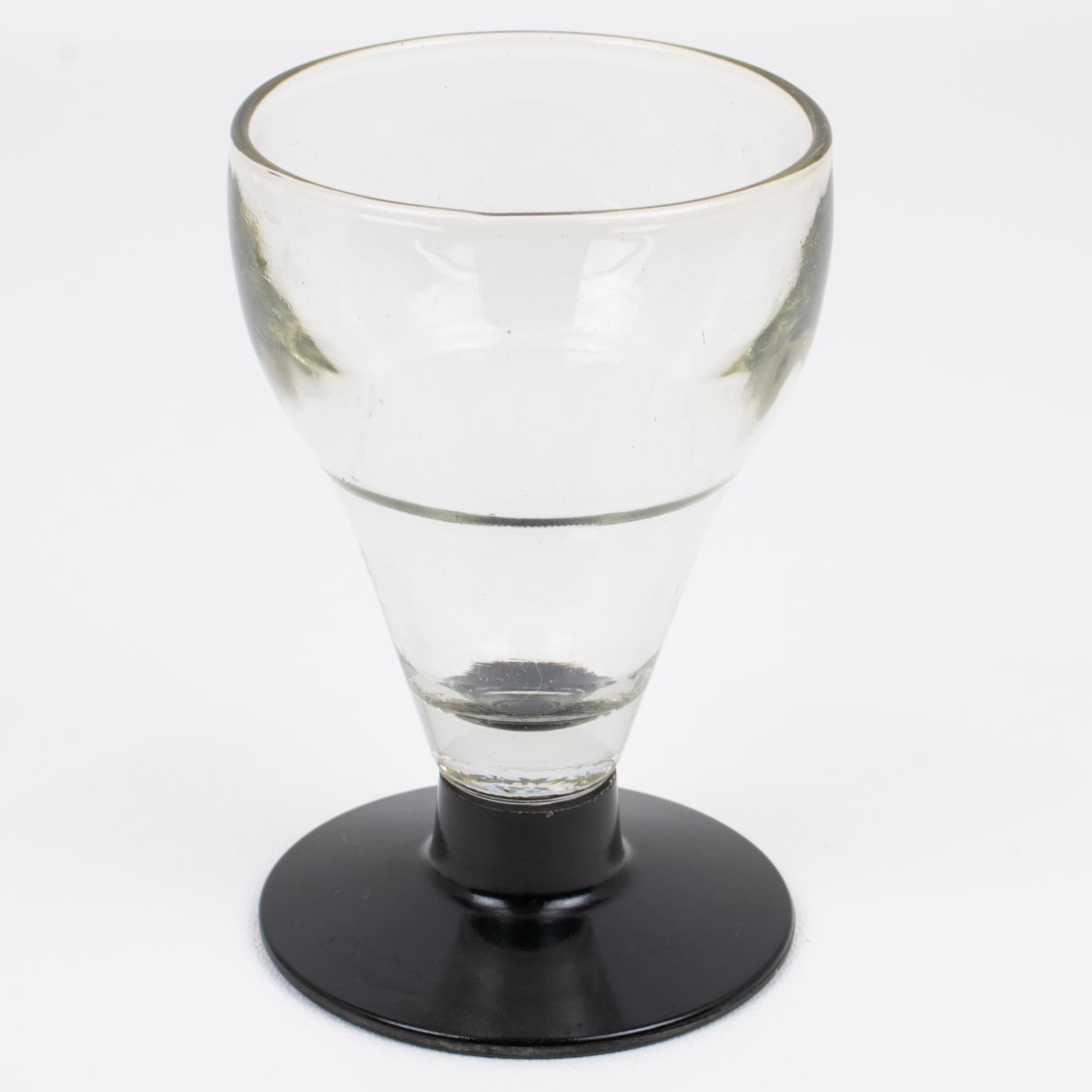 Art Nouveau Hand-Blown Glass and Bakelite Absinthe Glasses, 3 pieces, France 1910s For Sale