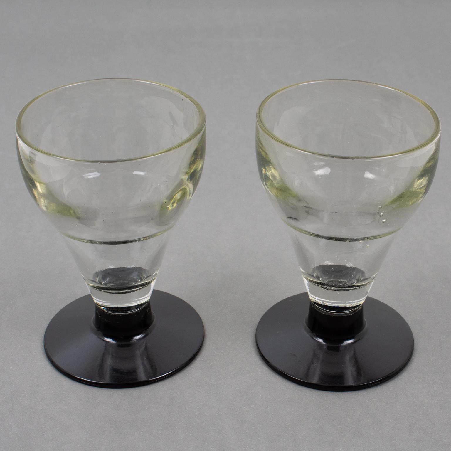 French Hand-Blown Glass and Bakelite Absinthe Glasses, 3 pieces, France 1910s For Sale