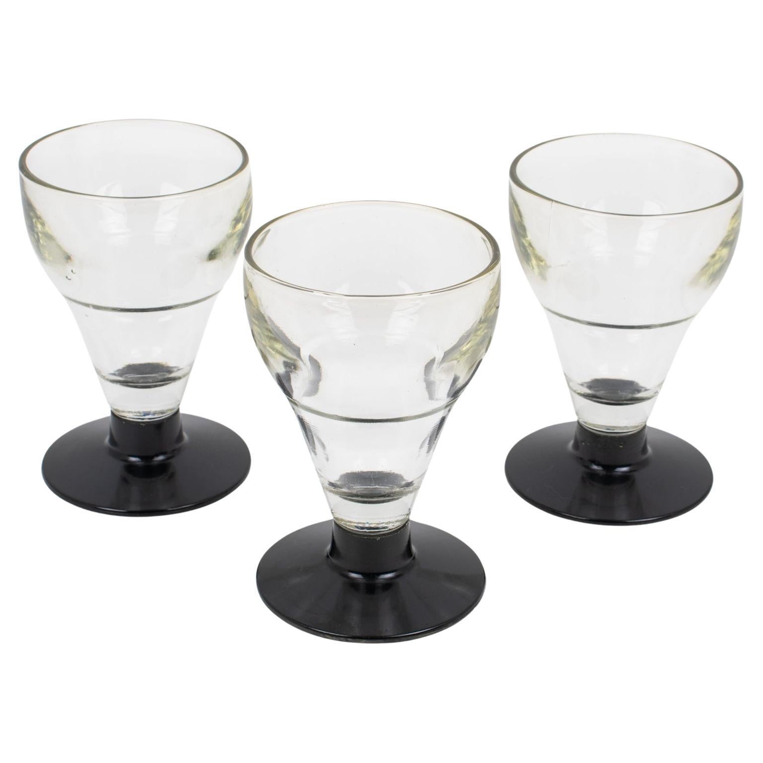 Hand-Blown Glass and Bakelite Absinthe Glasses Set, 3 pieces, France 1910s