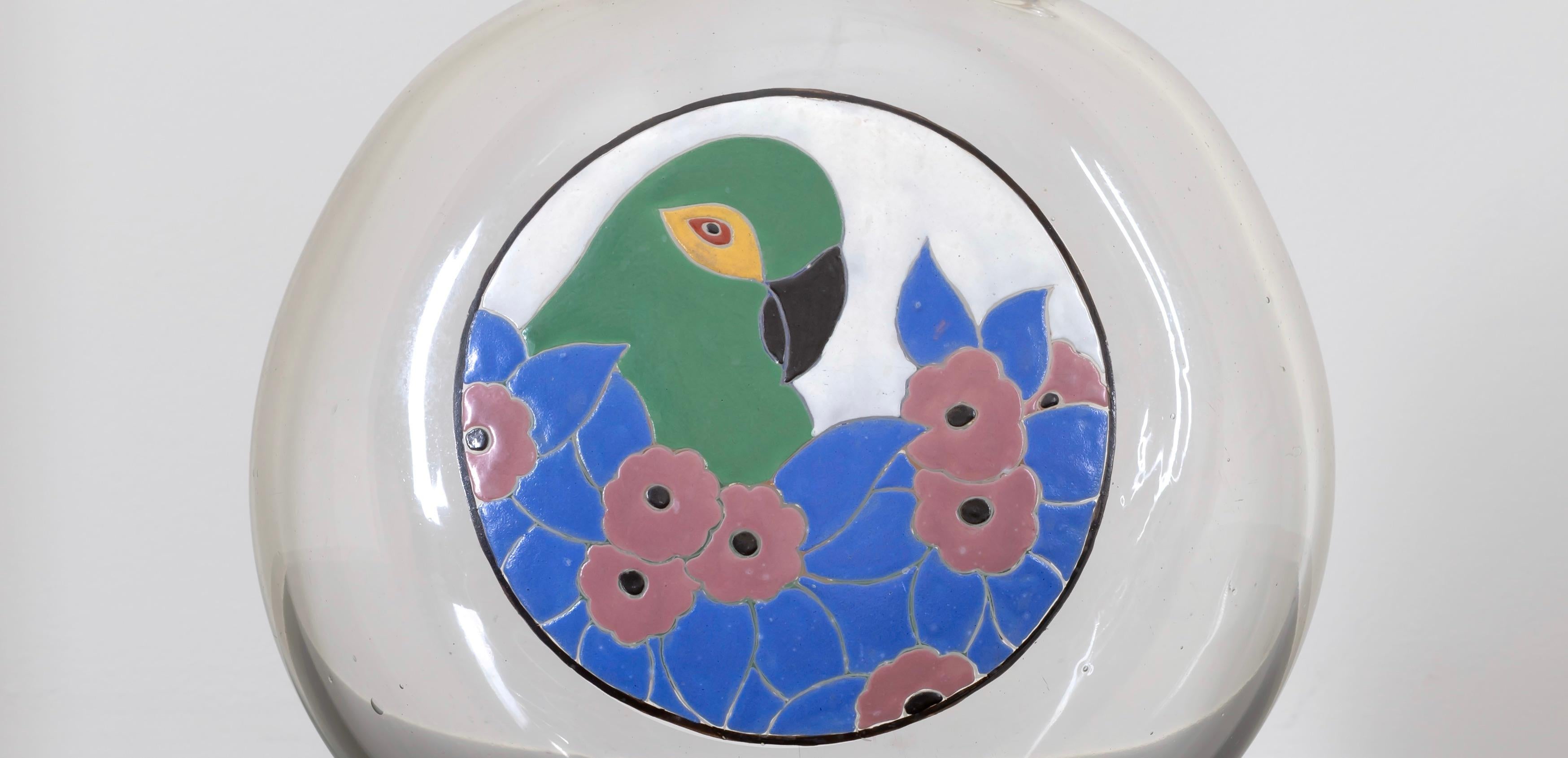 Début du 20ème siècle Vase oiseau en verre soufflé à la main et émail, de Jean Luce, vers 1925 en vente