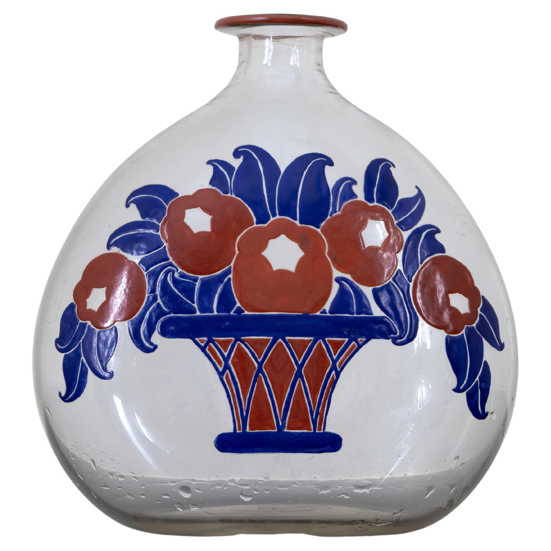 Vase bouquet en verre soufflé à la main et émail de Jean Luce, vers 1925 en vente