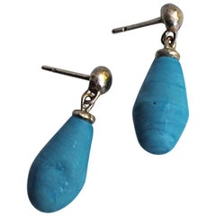 Used Hand-blown Glass Bead and 14k Gold Drop Earrings by Franny E