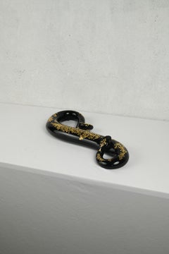Hand-blown Glass Black Coiled Serpent with 24K Gold Gilding