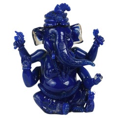 Escultura Ganesh Azul de Vidrio Soplado a Mano