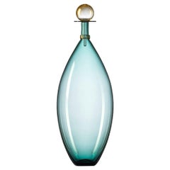 Hand Blown Glass Decanter, Aquamarine Vase with Gold by Vetro Vero, in Stock