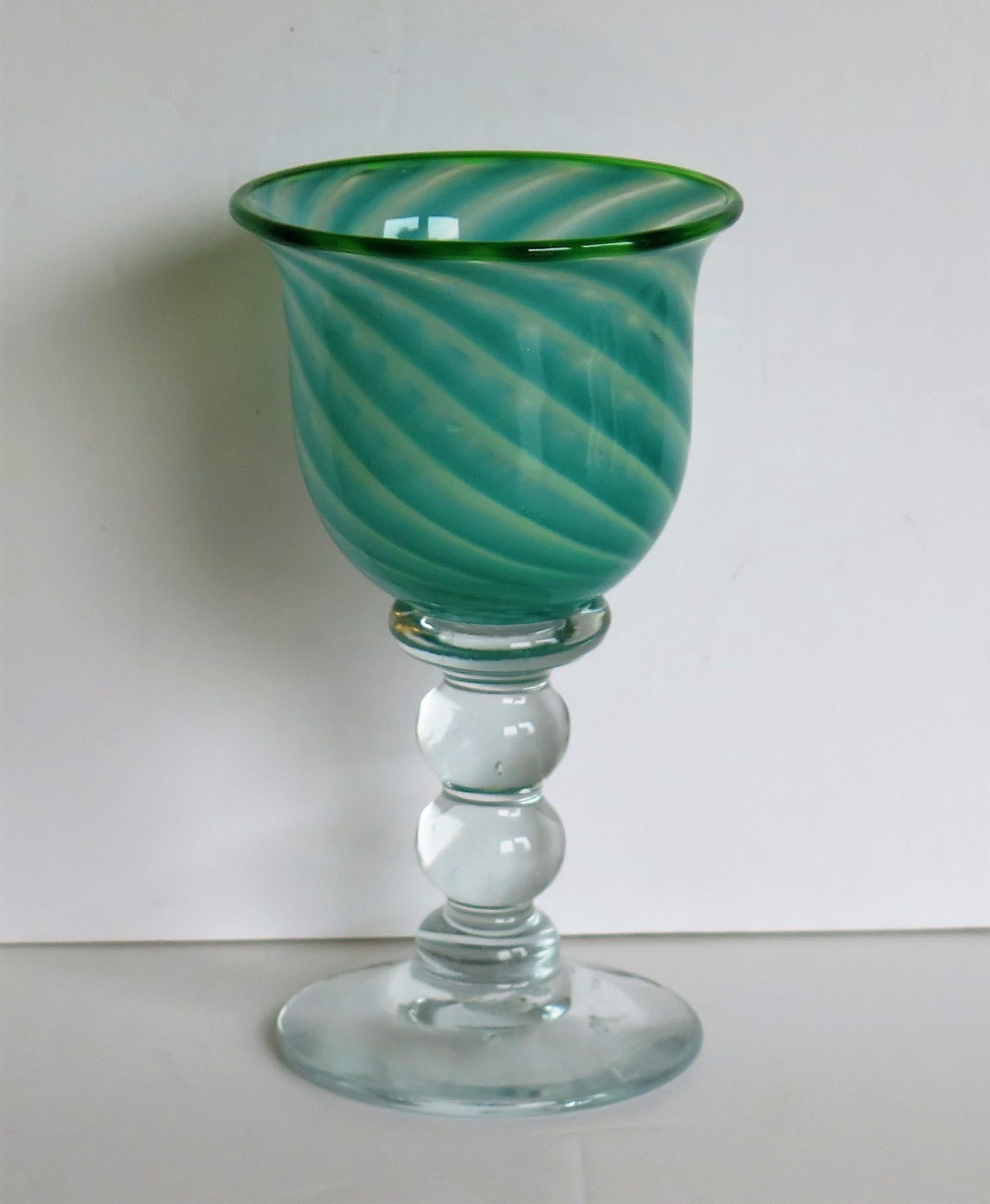 English Hand blown Glass Drinking Goblet by Island Studio Glass Guernsey, circa 1985