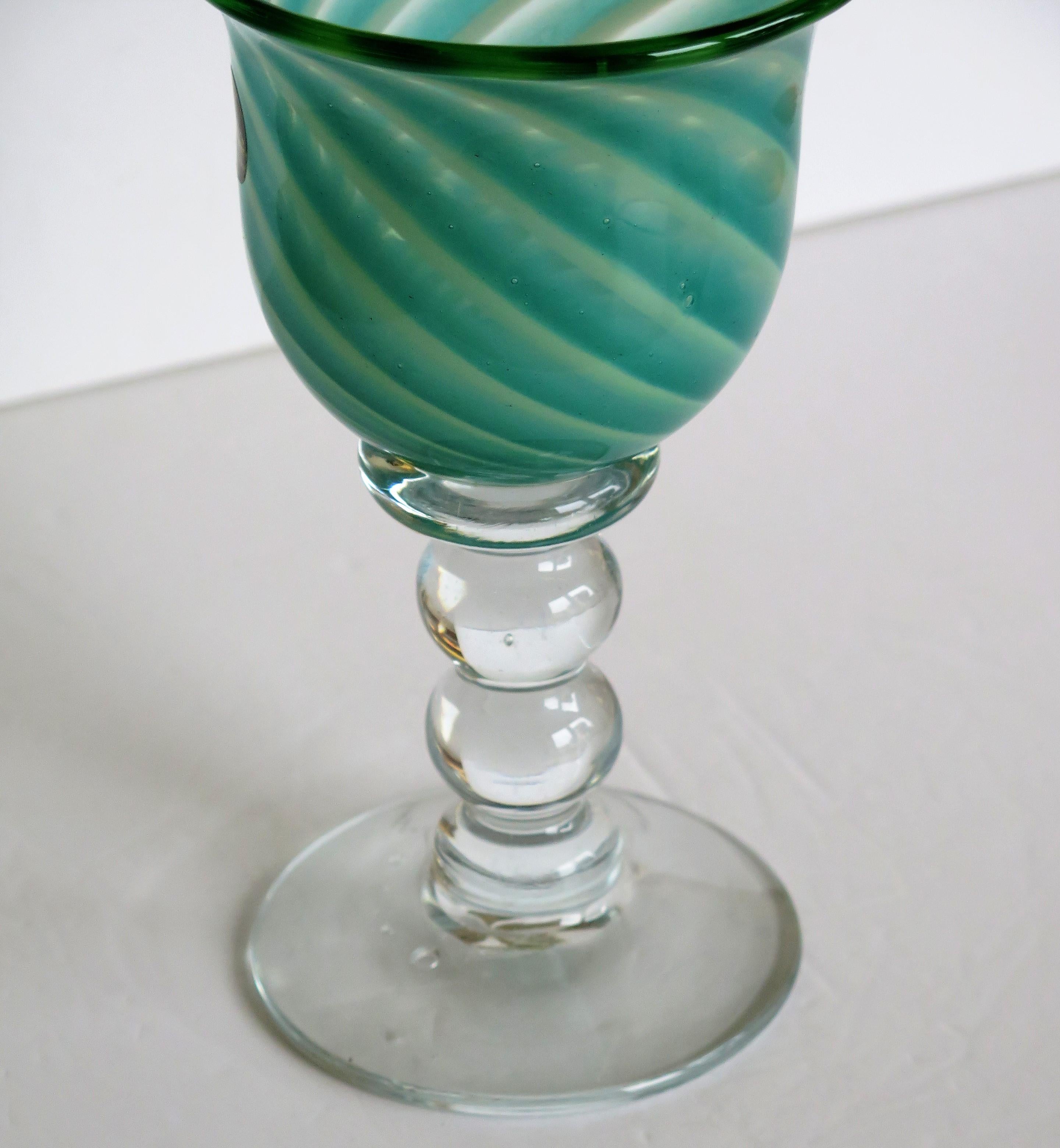 Hand-Crafted Hand blown Glass Drinking Goblet by Island Studio Glass Guernsey, circa 1985