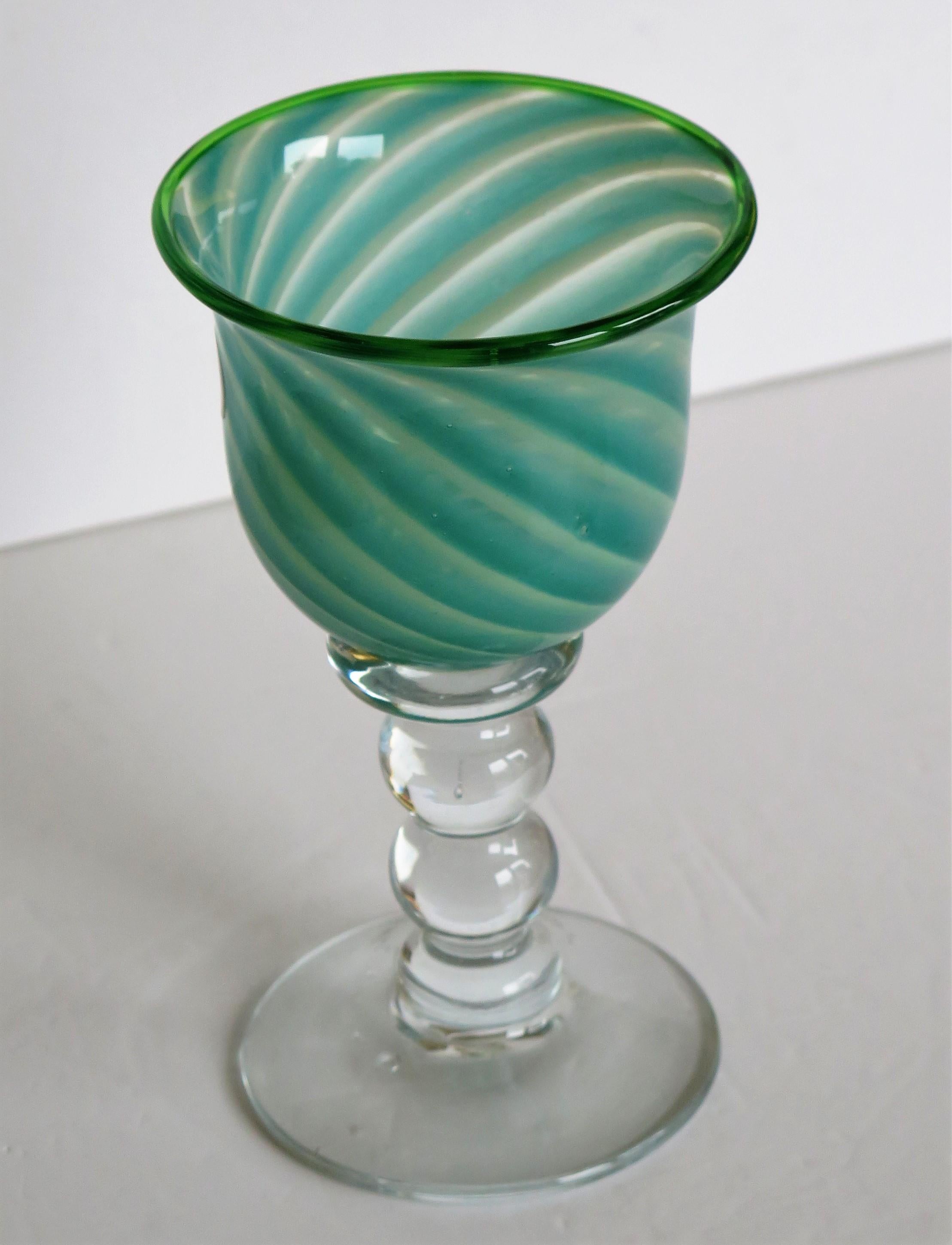 Hand blown Glass Drinking Goblet by Island Studio Glass Guernsey, circa 1985 In Good Condition In Lincoln, Lincolnshire