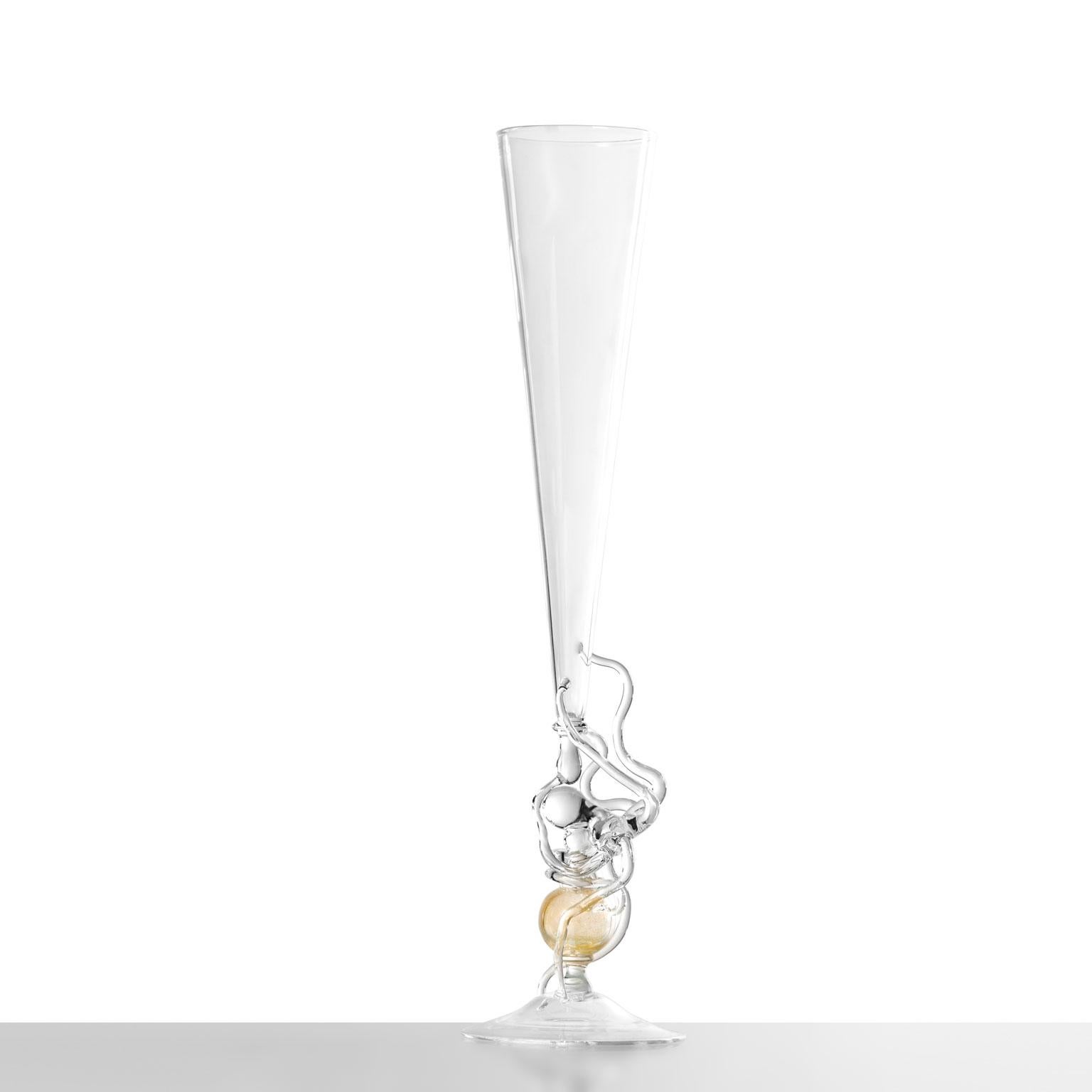 Modern Contemporary Leggerezza Hand-Blown Glass Sculptural Flute Gold leaf #05 For Sale