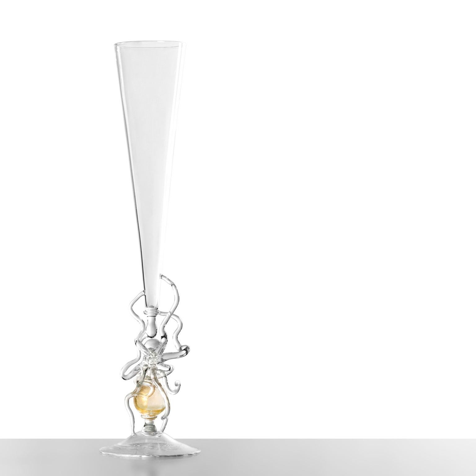 Contemporary Leggerezza mundgeblasenes Glas skulpturale Flöte Blattgold #05 (Italienisch) im Angebot
