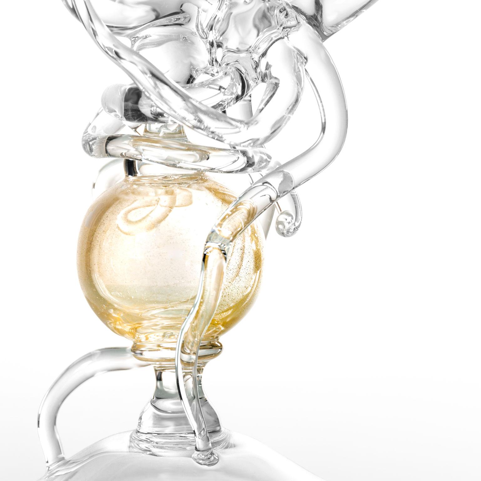 Fait main Contemporary Leggerezza Hand-Blown Glass Sculptural Flute Gold leaf #05 en vente