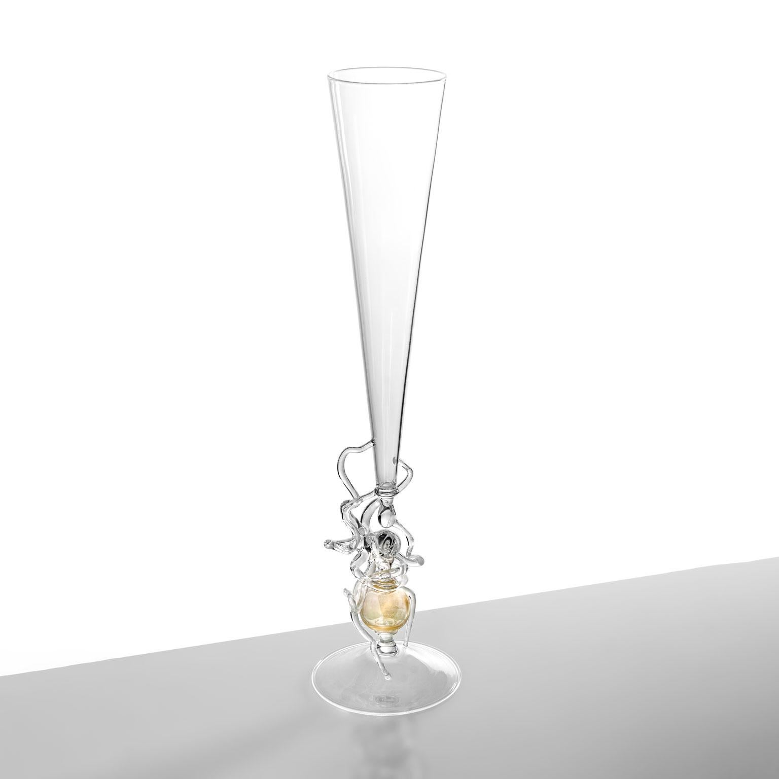 Contemporary Leggerezza mundgeblasenes Glas skulpturale Flöte Blattgold #05 (21. Jahrhundert und zeitgenössisch) im Angebot
