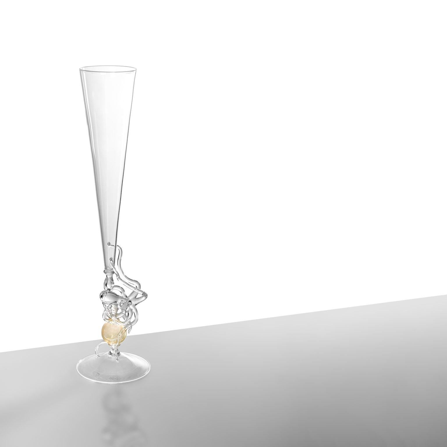 Contemporary Leggerezza mundgeblasenes Glas skulpturale Flöte Blattgold #05 (Geblasenes Glas) im Angebot
