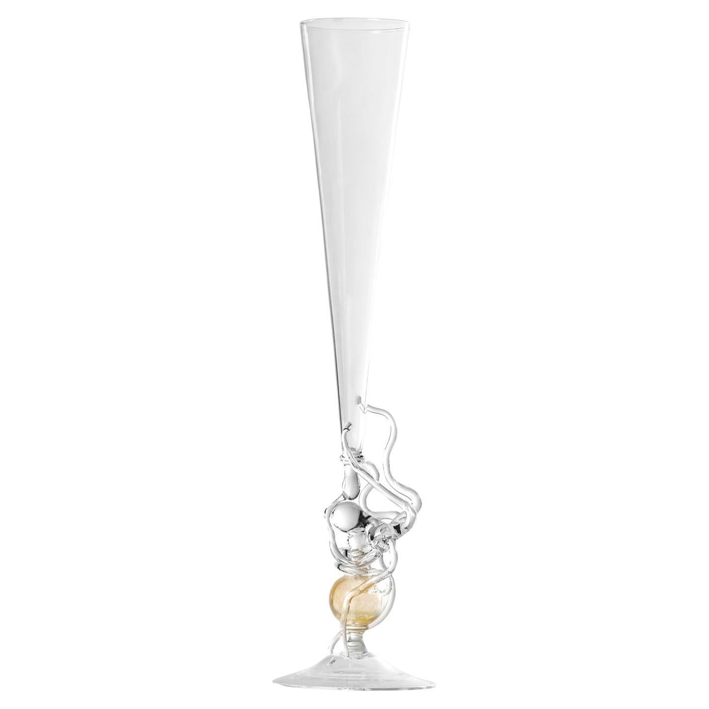 Contemporary Leggerezza mundgeblasenes Glas skulpturale Flöte Blattgold #05 im Angebot