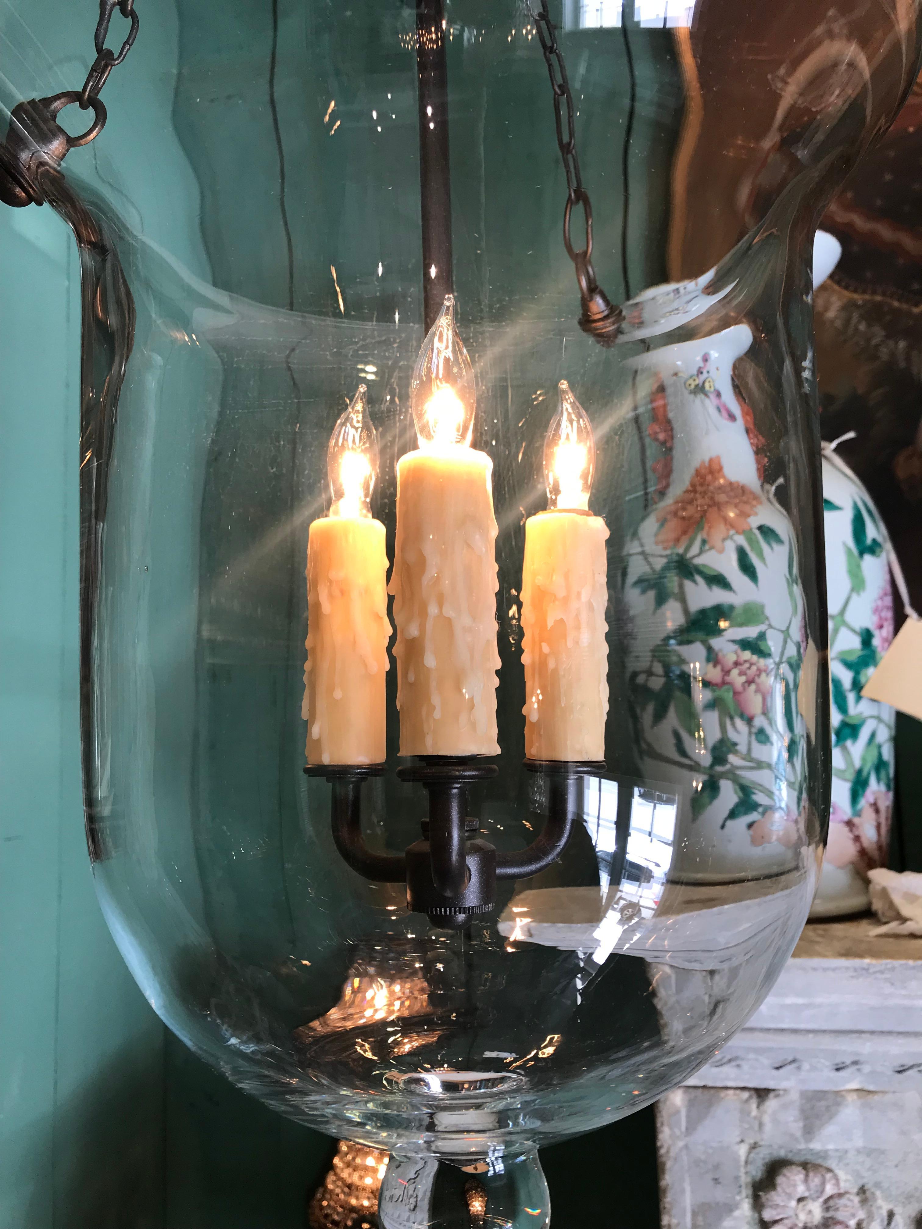 Hand Blown Glass Garden Bell Cloche / Hanging Light Ceiling Lantern pendant LA In Good Condition In West Hollywood, CA