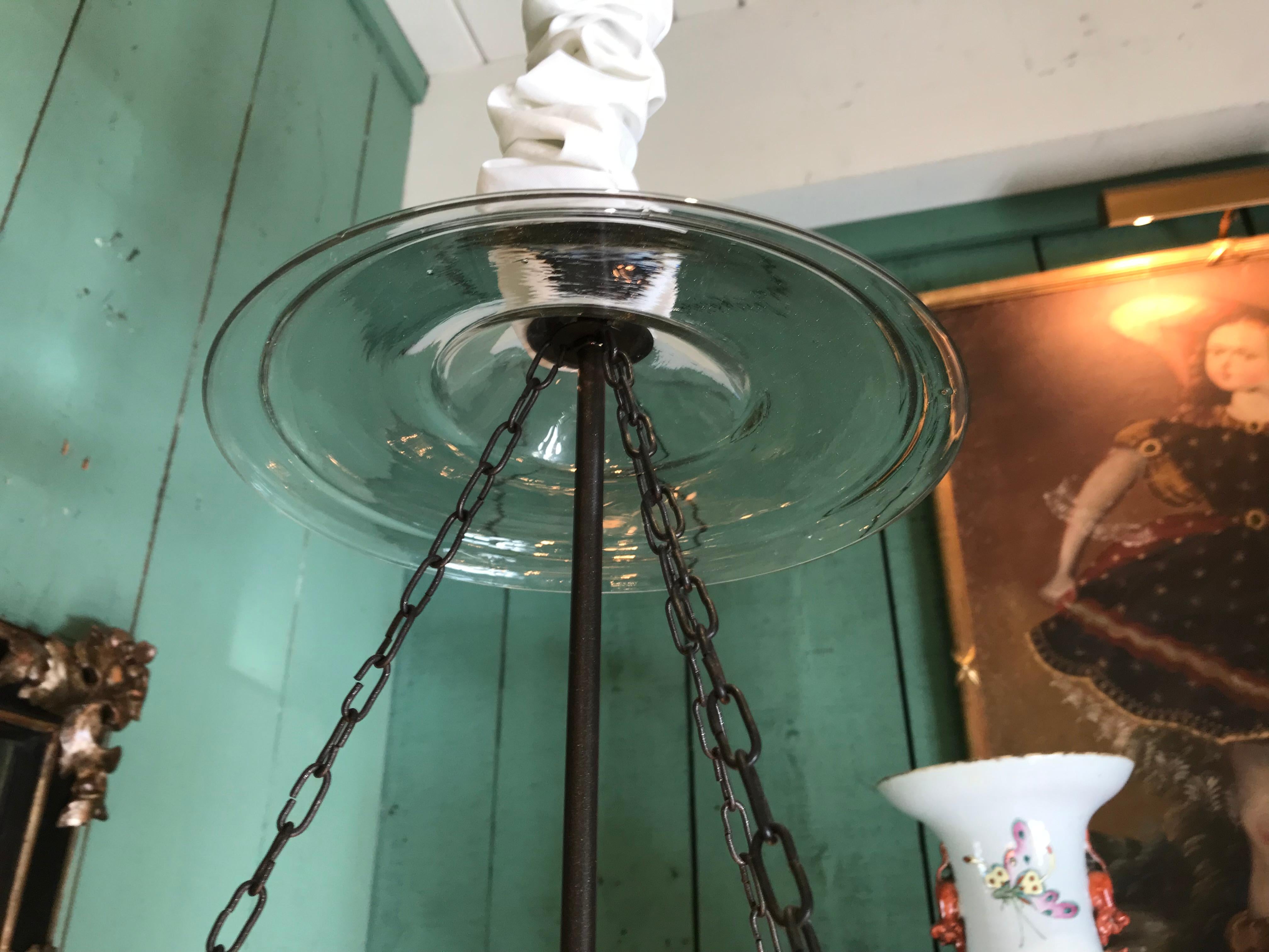 20th Century Hand Blown Glass Garden Bell Cloche / Hanging Light Ceiling Lantern pendant LA