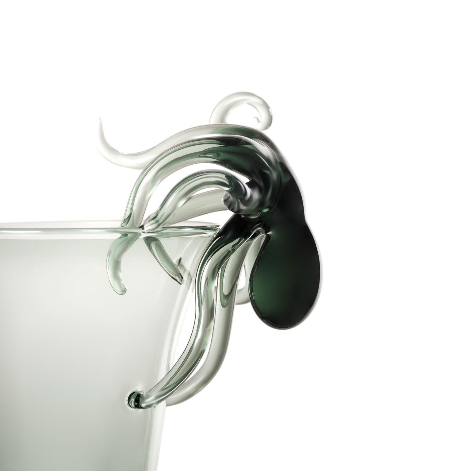 Italian Contemporary Ironia Hand Blown Black Glass Sculptured Goblet #08