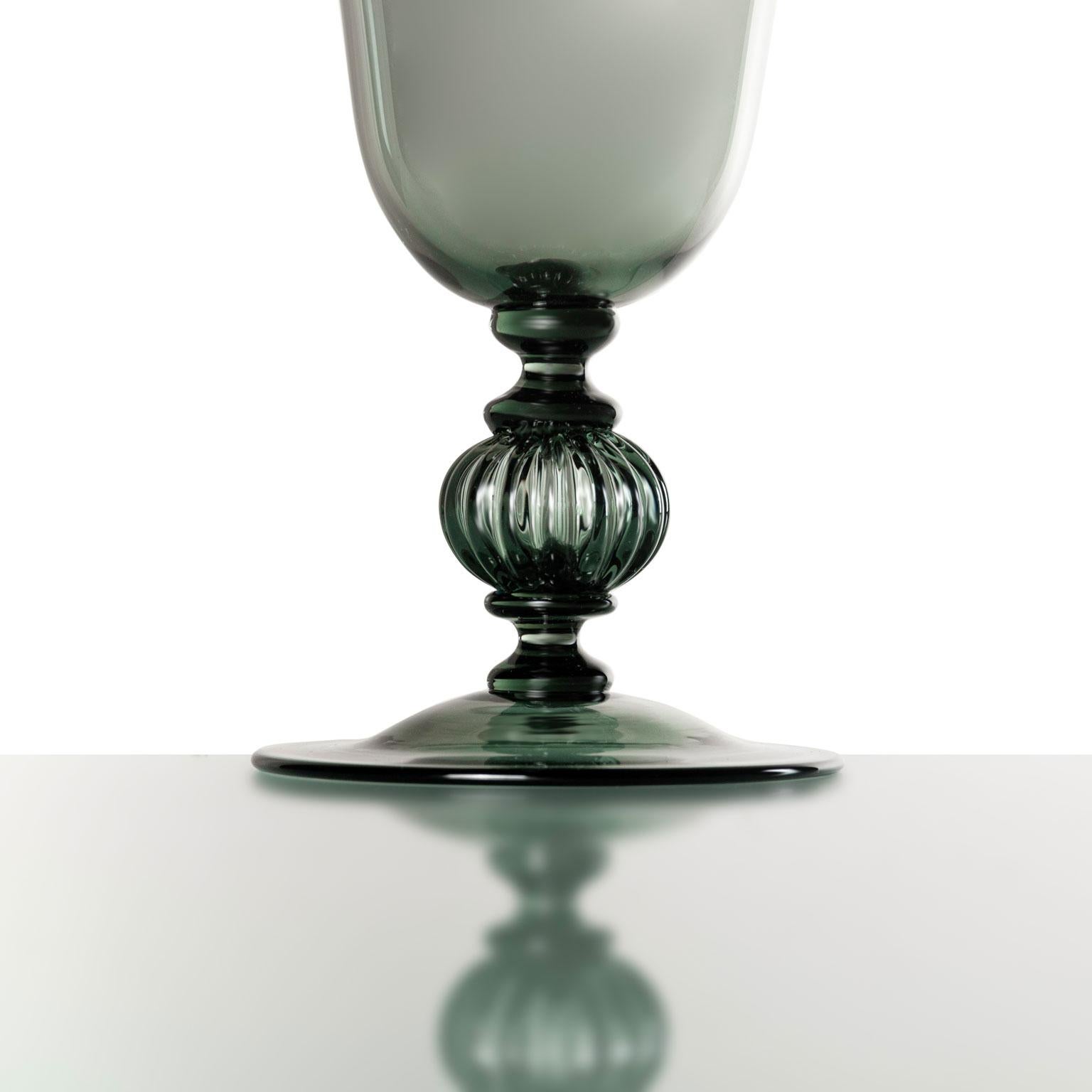 Contemporary Ironia Hand Blown Black Glass Sculptured Goblet #08 In New Condition For Sale In Camisano Vicentino, IT