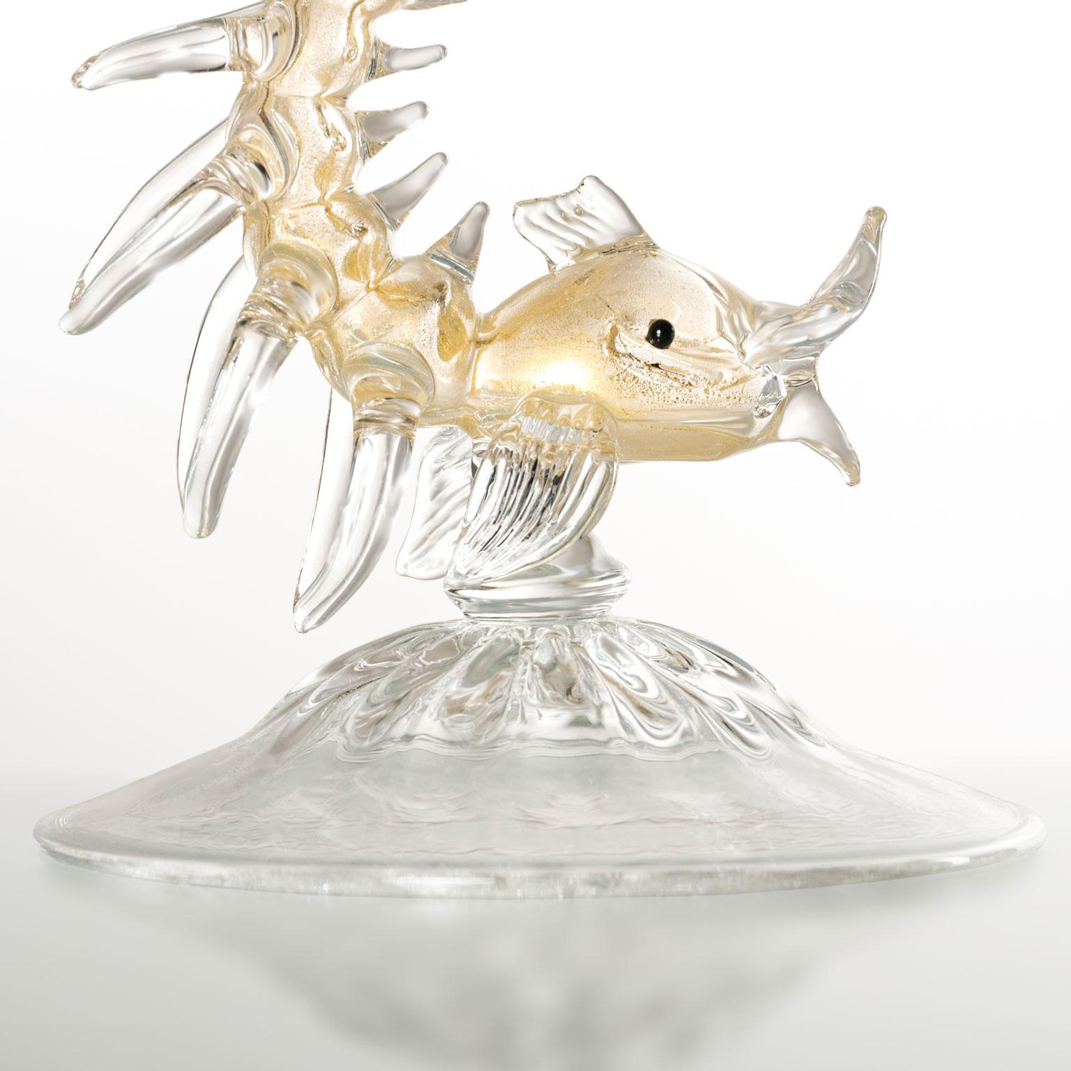 Modern Prezioso #05 Hand-Blown Glass Sculptural Goblet Gold leafed Dolphin Stem For Sale 3