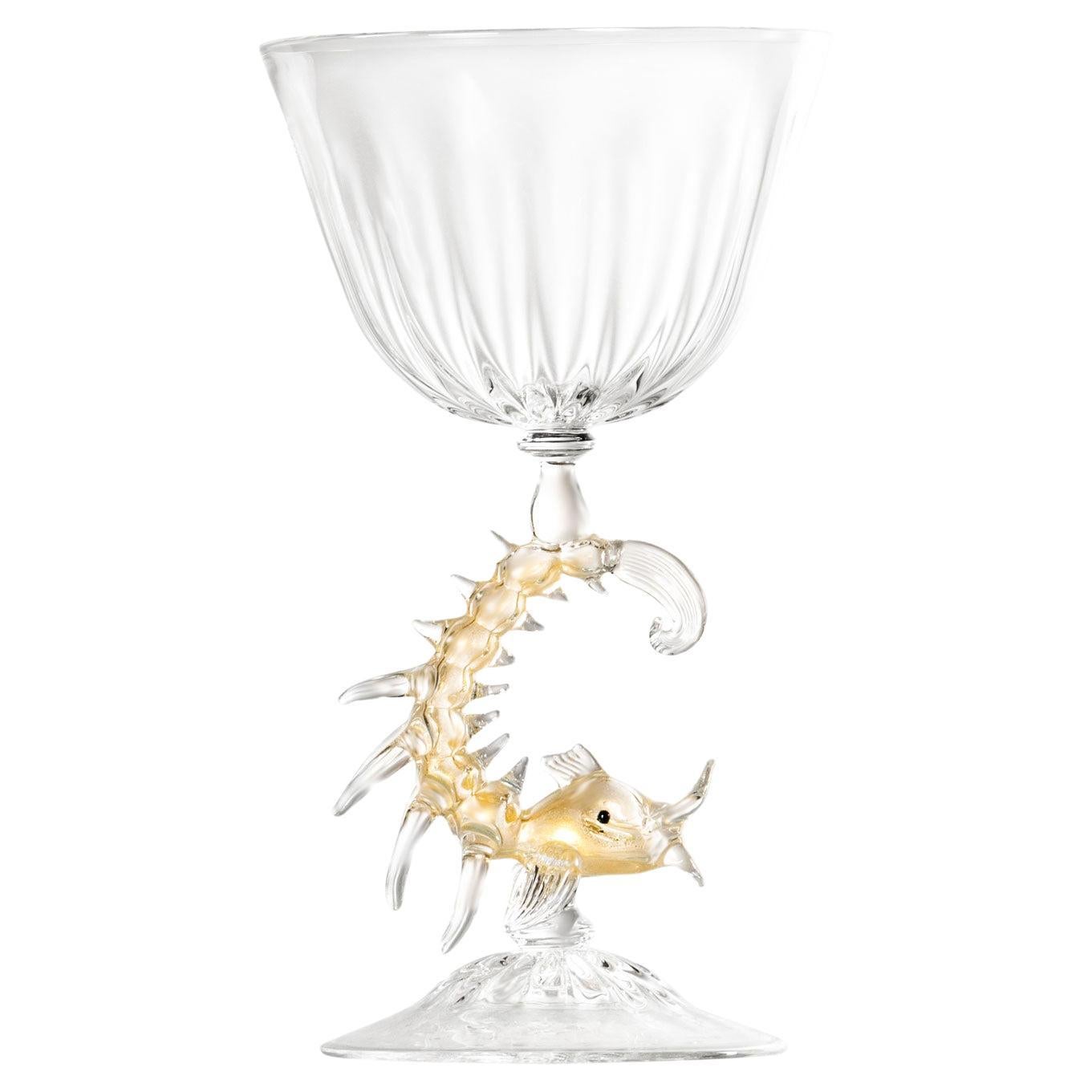 Modern Prezioso #05 Handgeblasenes Glas Skulptur Kelch Gold blättert Delphin Stem im Angebot