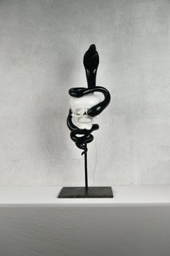 Hand-blown Glass Indian Diablo - White & Black Skull & Snake