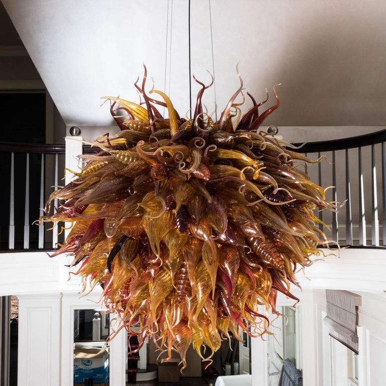 Handblown Glass Light Fixture In A Manner Of Dale Chihuly
