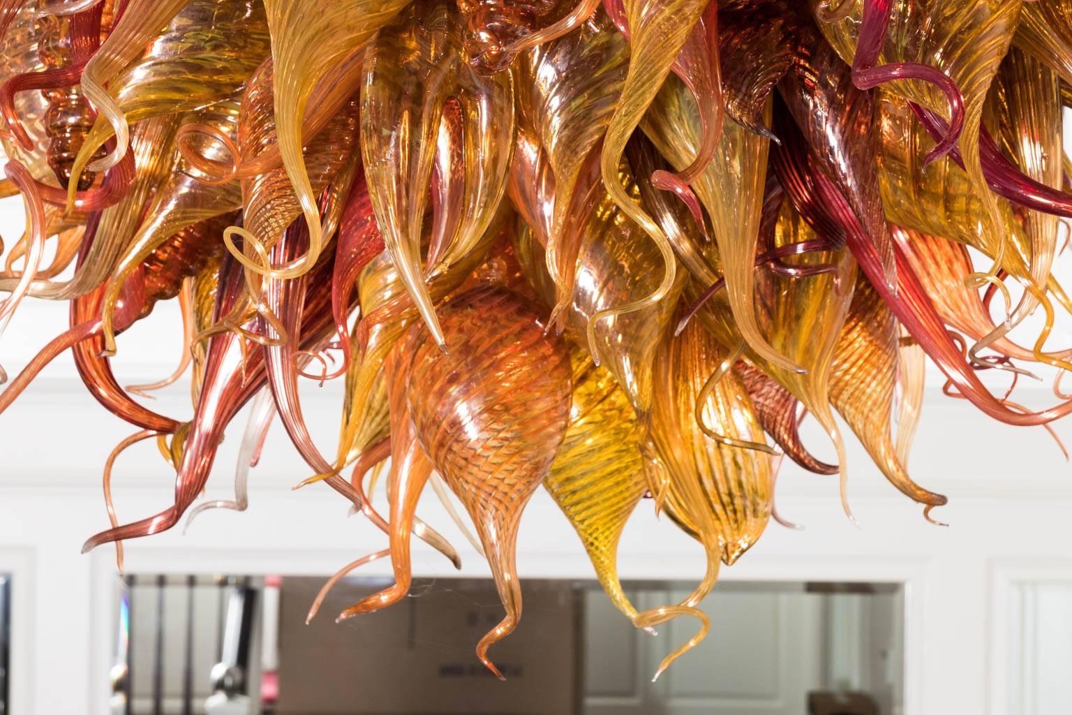 Handblown Glass Light Fixture in a Manner of Dale Chihuly For Sale at