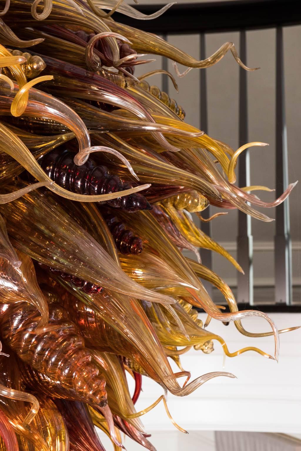 Handblown Glass Light Fixture in a Manner of Dale Chihuly For Sale at