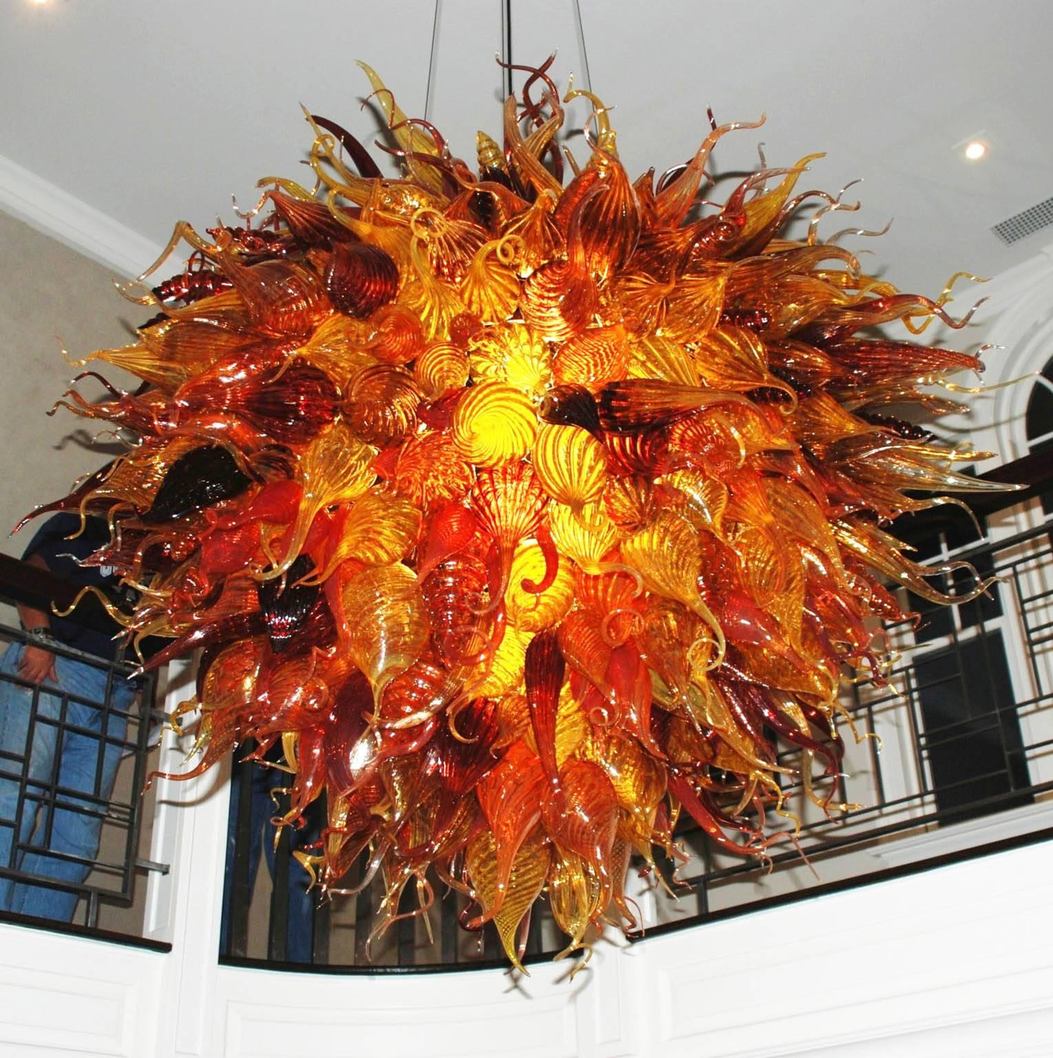 Handblown Glass Light Fixture in a Manner of Dale Chihuly For Sale at