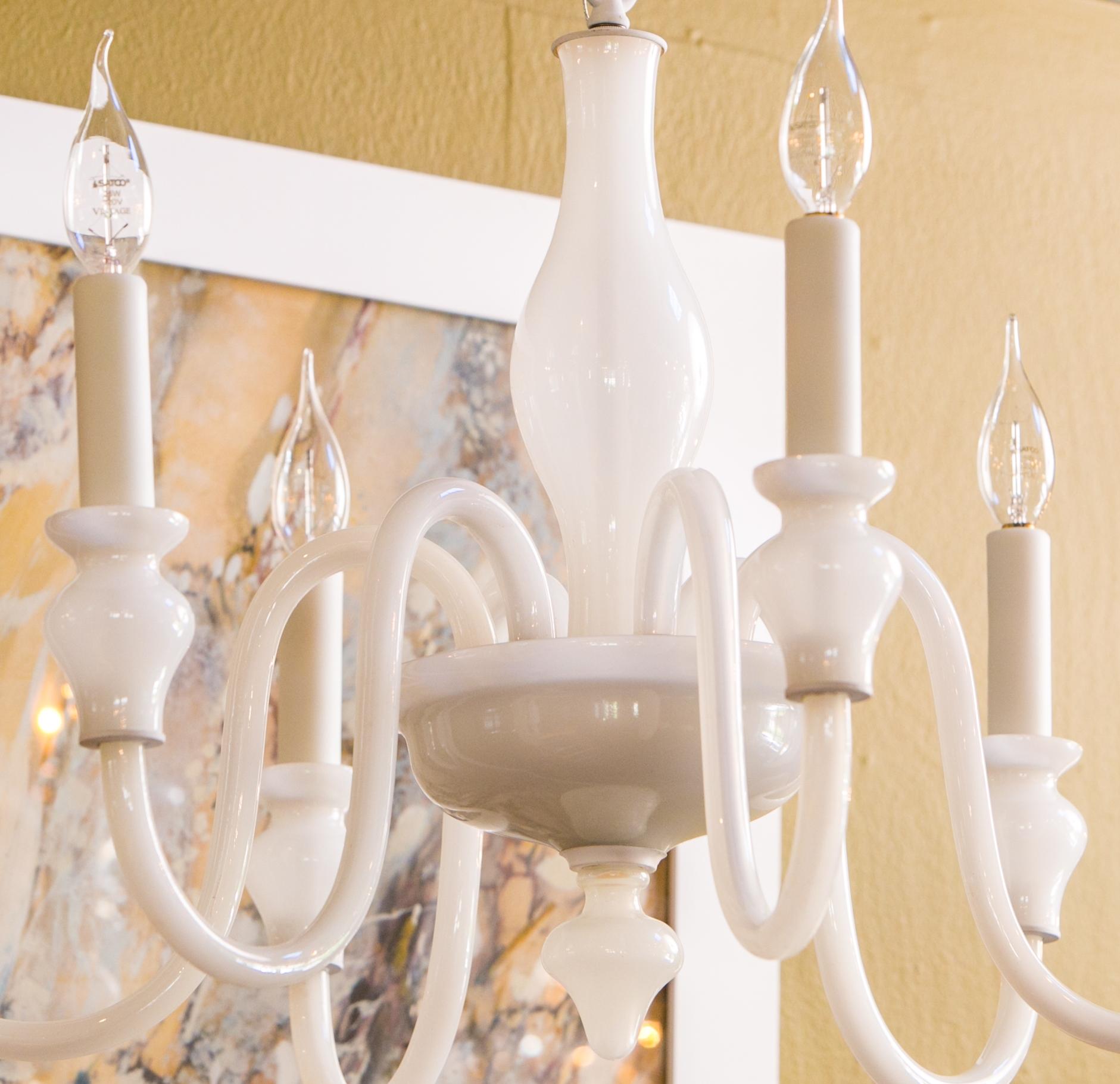 Hand-Crafted White Glass Murano Chandelier