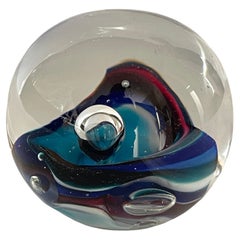 Hand Blown Glass Ocean Sea Wave Paperweight Signed Karg