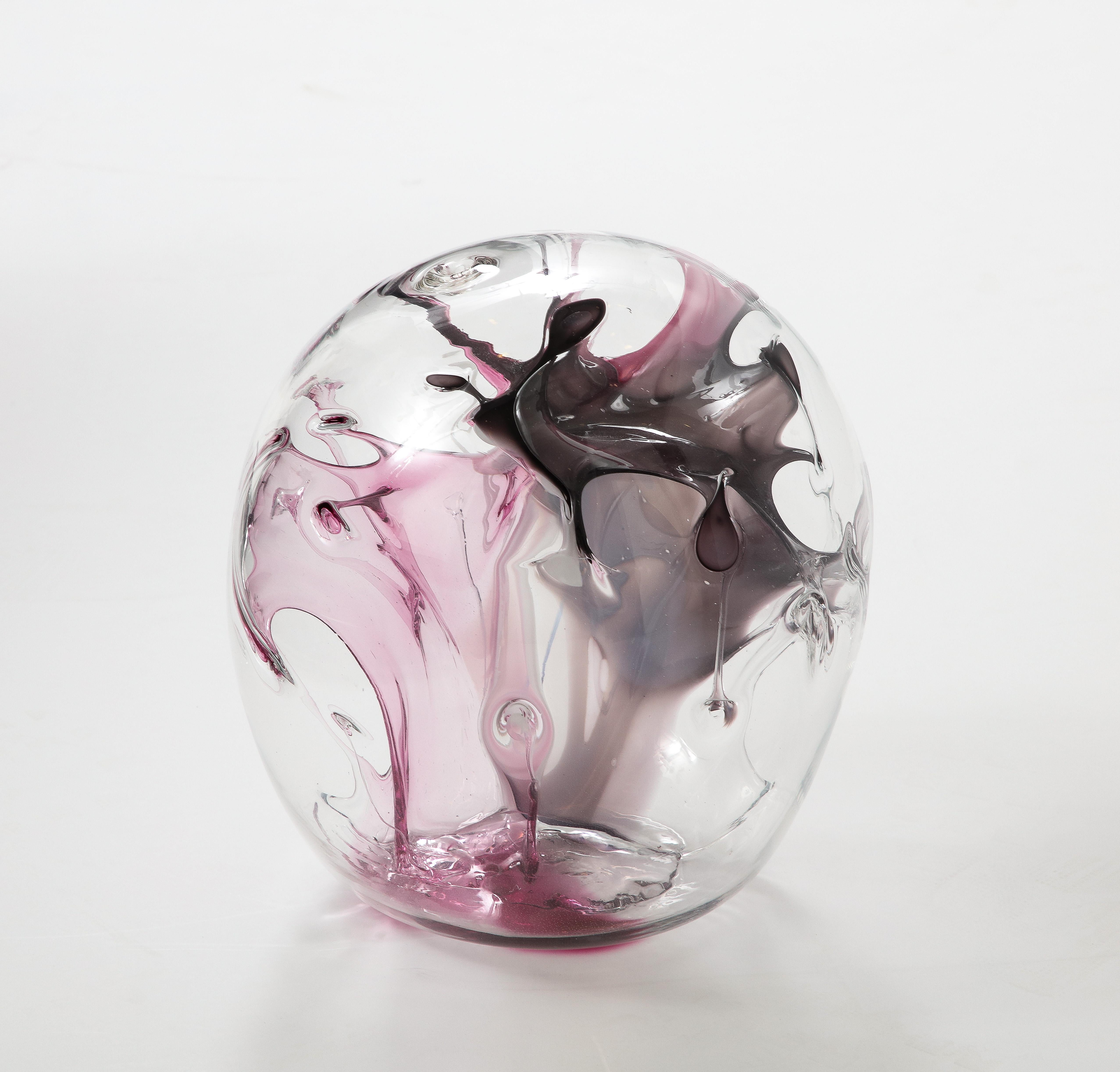 Modern Hand Blown Glass Orb Sculpture by Peter Bramhall.