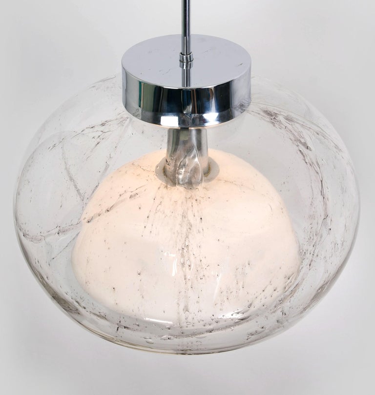 Metal Hand Blown Glass Pedant Light by Doria, Germany, 1970s For Sale