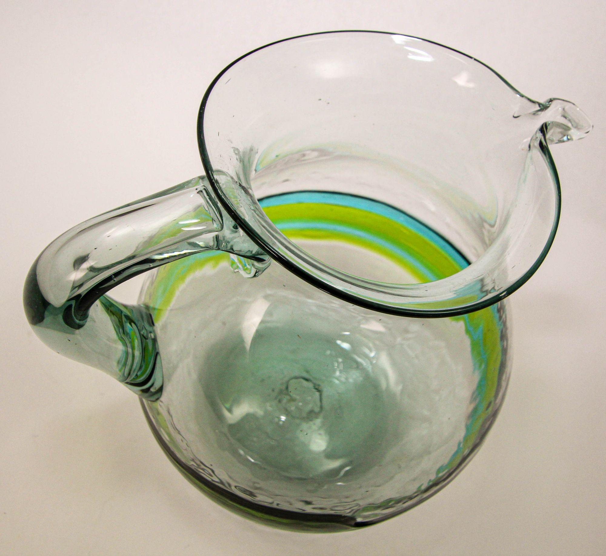 Hand blown Glass Pitcher With Green and Blue Swirl Design Mexico 1970s For Sale 3