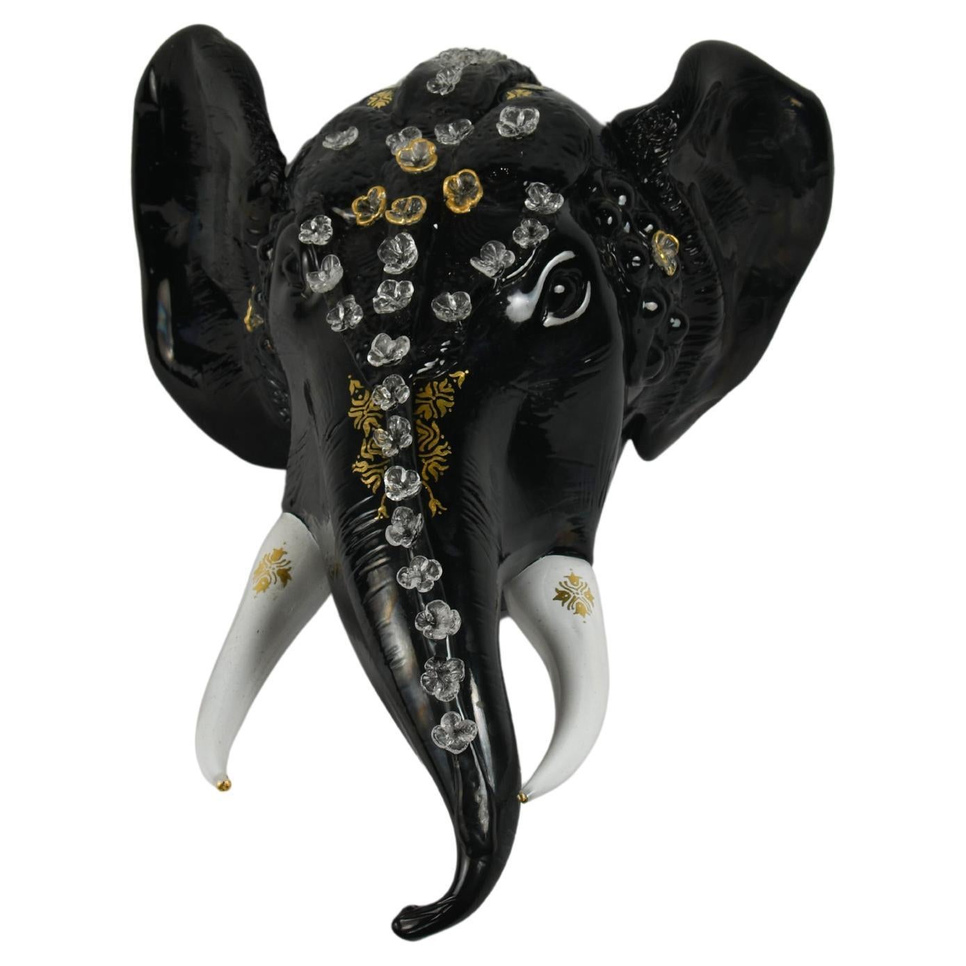 Éléphant royal en verre soufflé à la main avec fleurs dorées et flammées en or 24 carats en vente