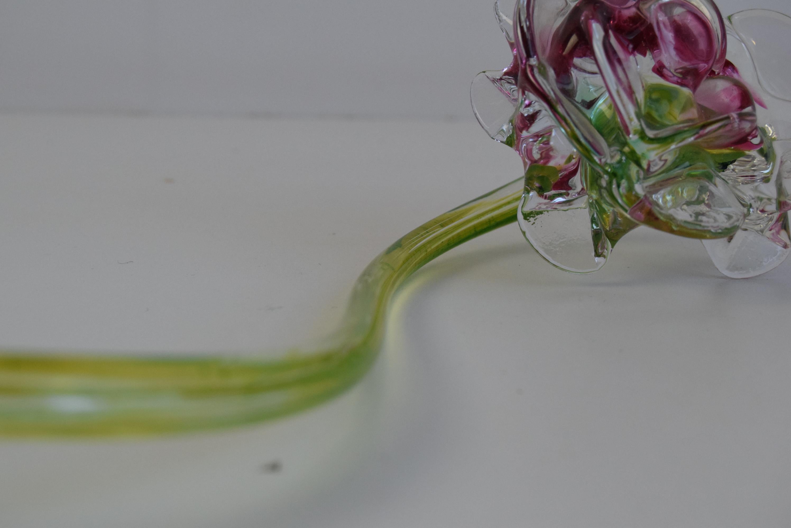 Hand-Blown Glass Rose Sculpture, Czechoslovakia, 1970s For Sale 5