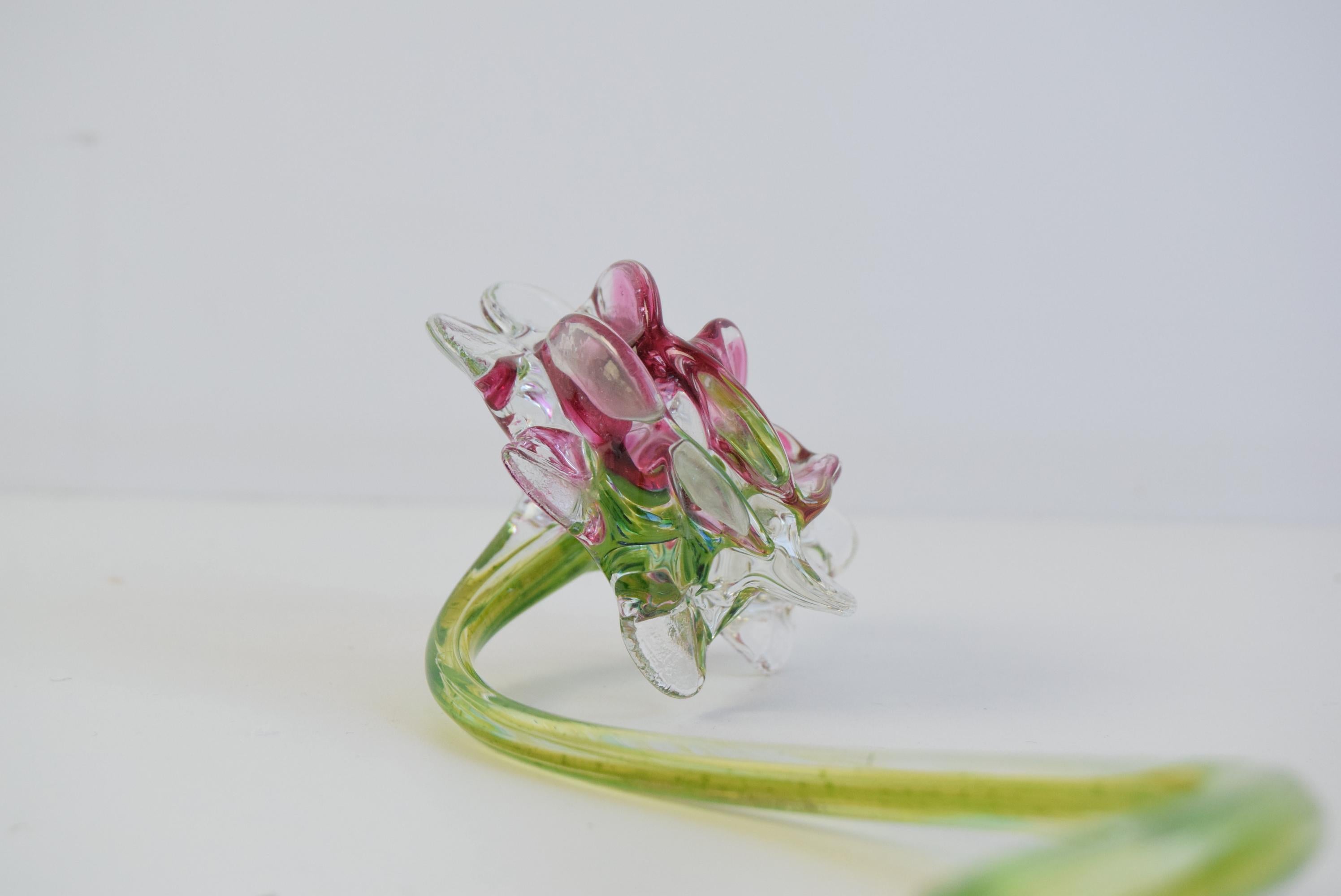 Hand-Blown Glass Rose Sculpture, Czechoslovakia, 1970s For Sale 6