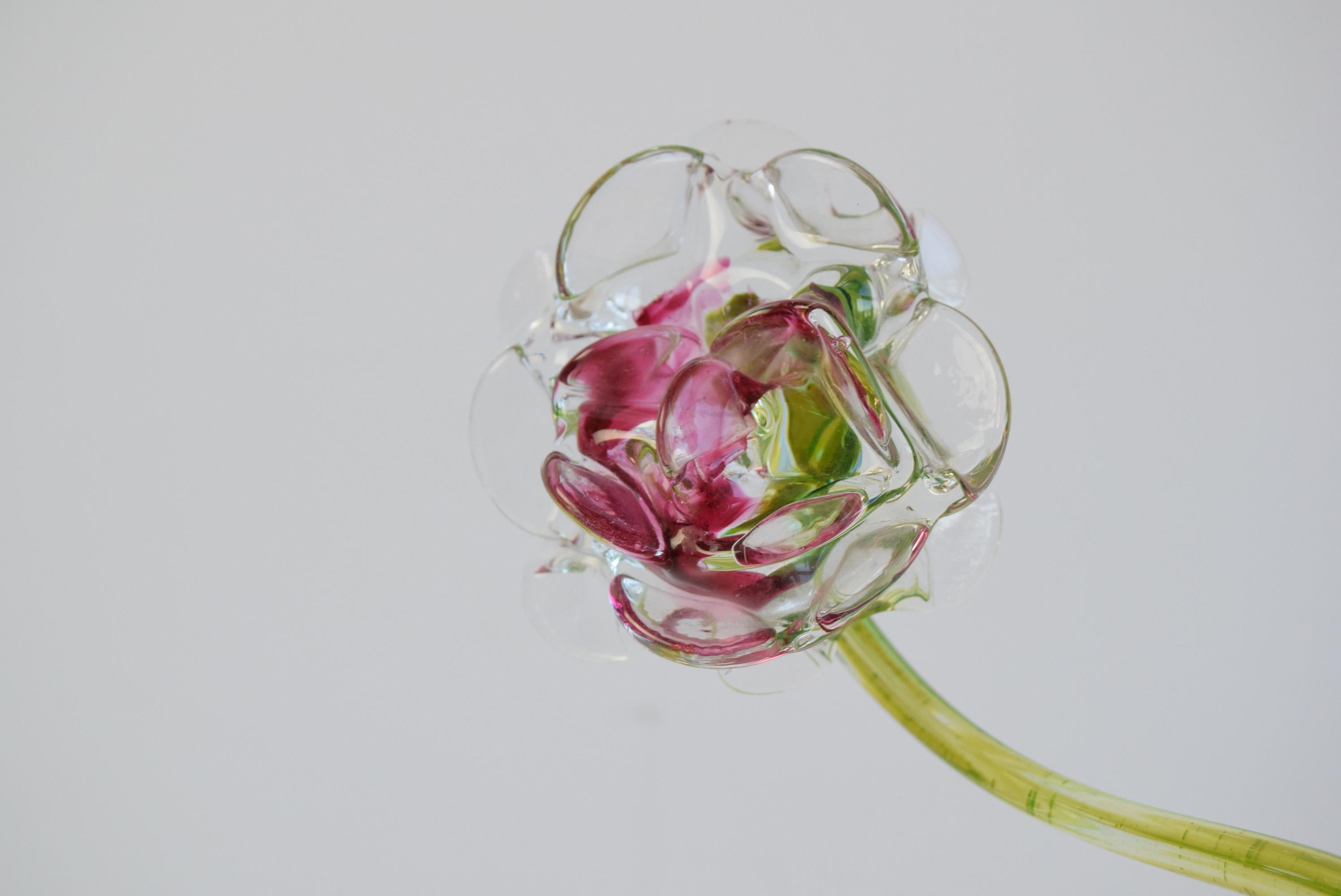 Hand-Blown Glass Rose Sculpture, Czechoslovakia, 1970s For Sale 7