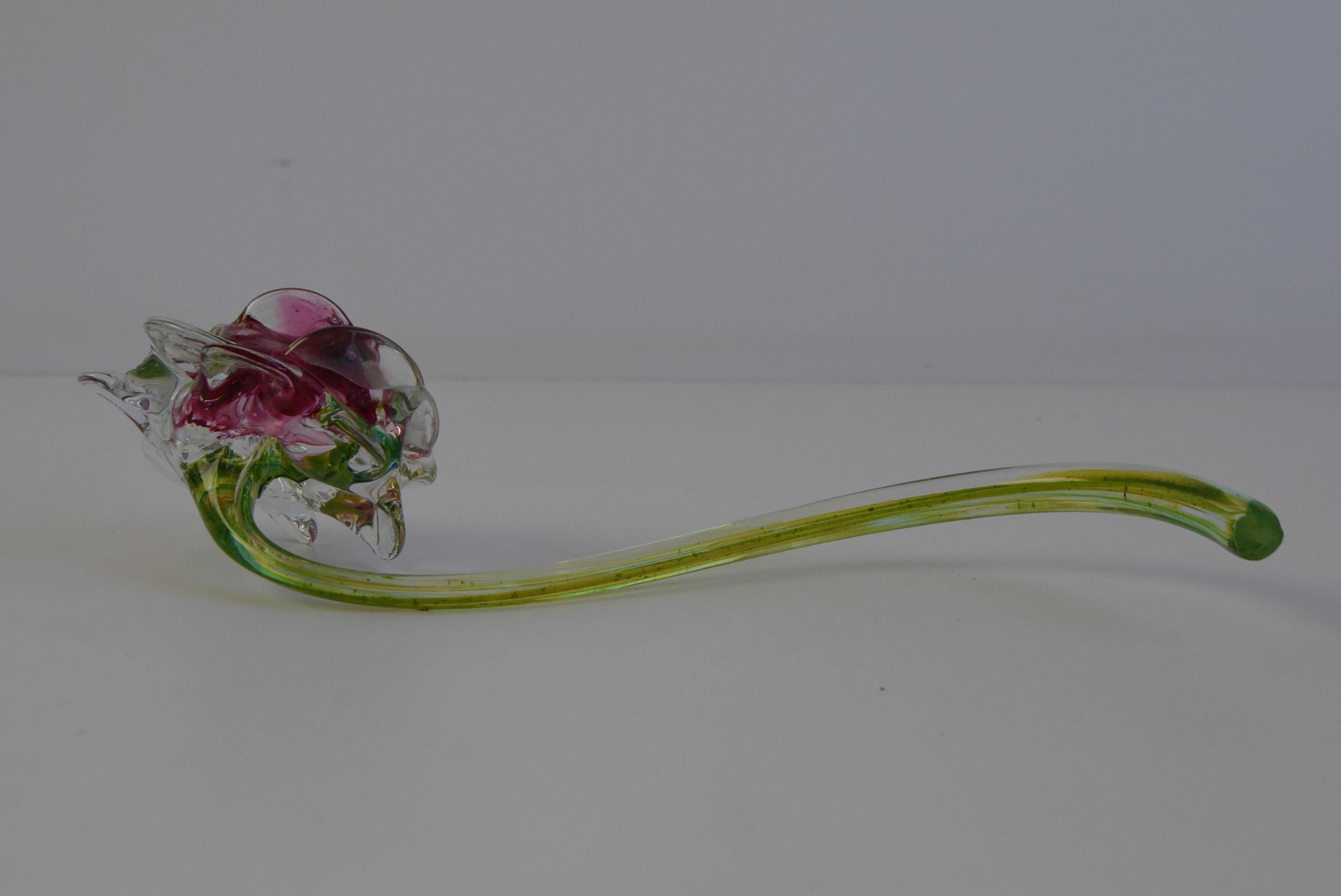 Hand-Blown Glass Rose Sculpture, Czechoslovakia, 1970s For Sale 1