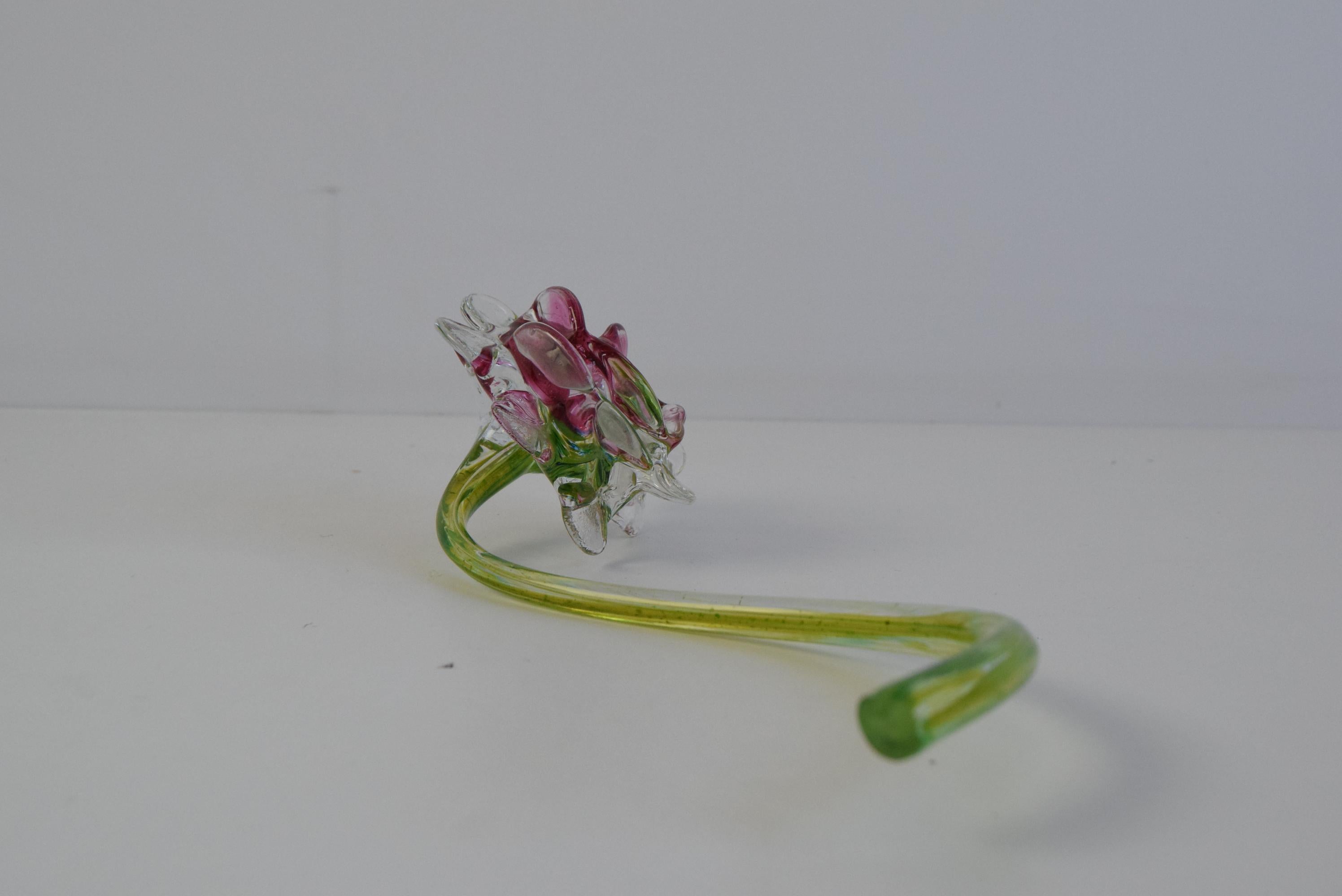 Hand-Blown Glass Rose Sculpture, Czechoslovakia, 1970s For Sale 2