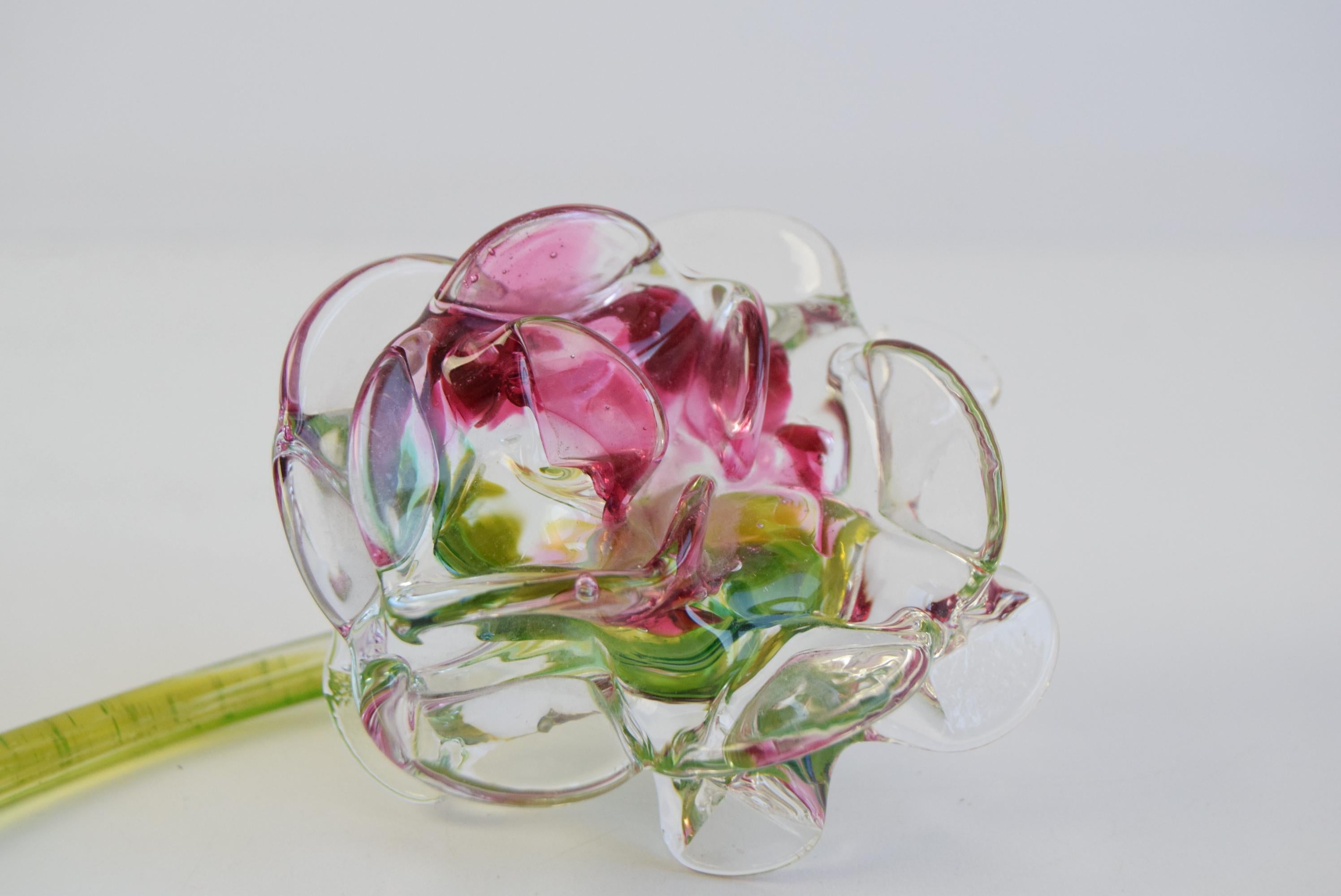 Hand-Blown Glass Rose Sculpture, Czechoslovakia, 1970s For Sale 3