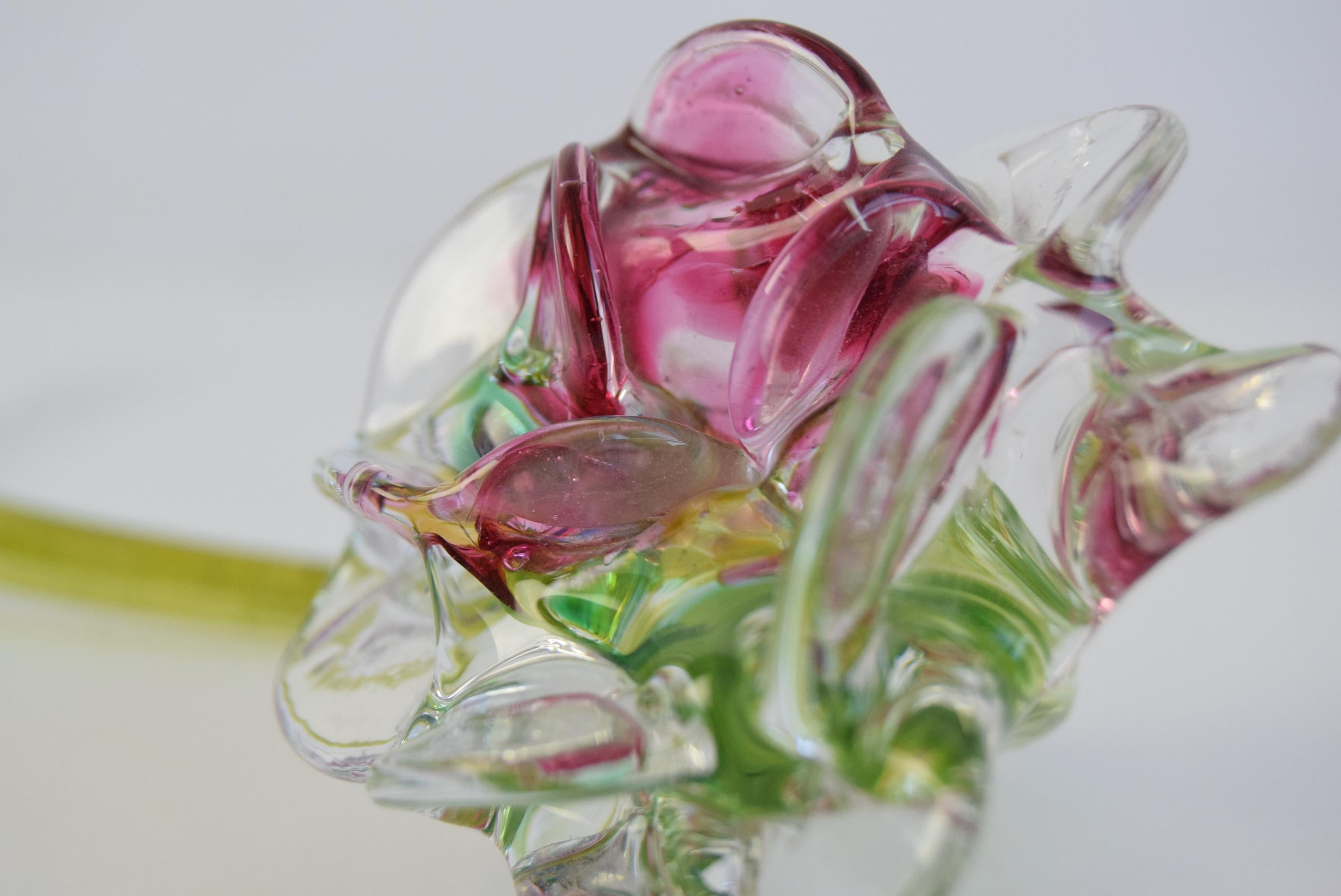 Hand-Blown Glass Rose Sculpture, Czechoslovakia, 1970s For Sale 4