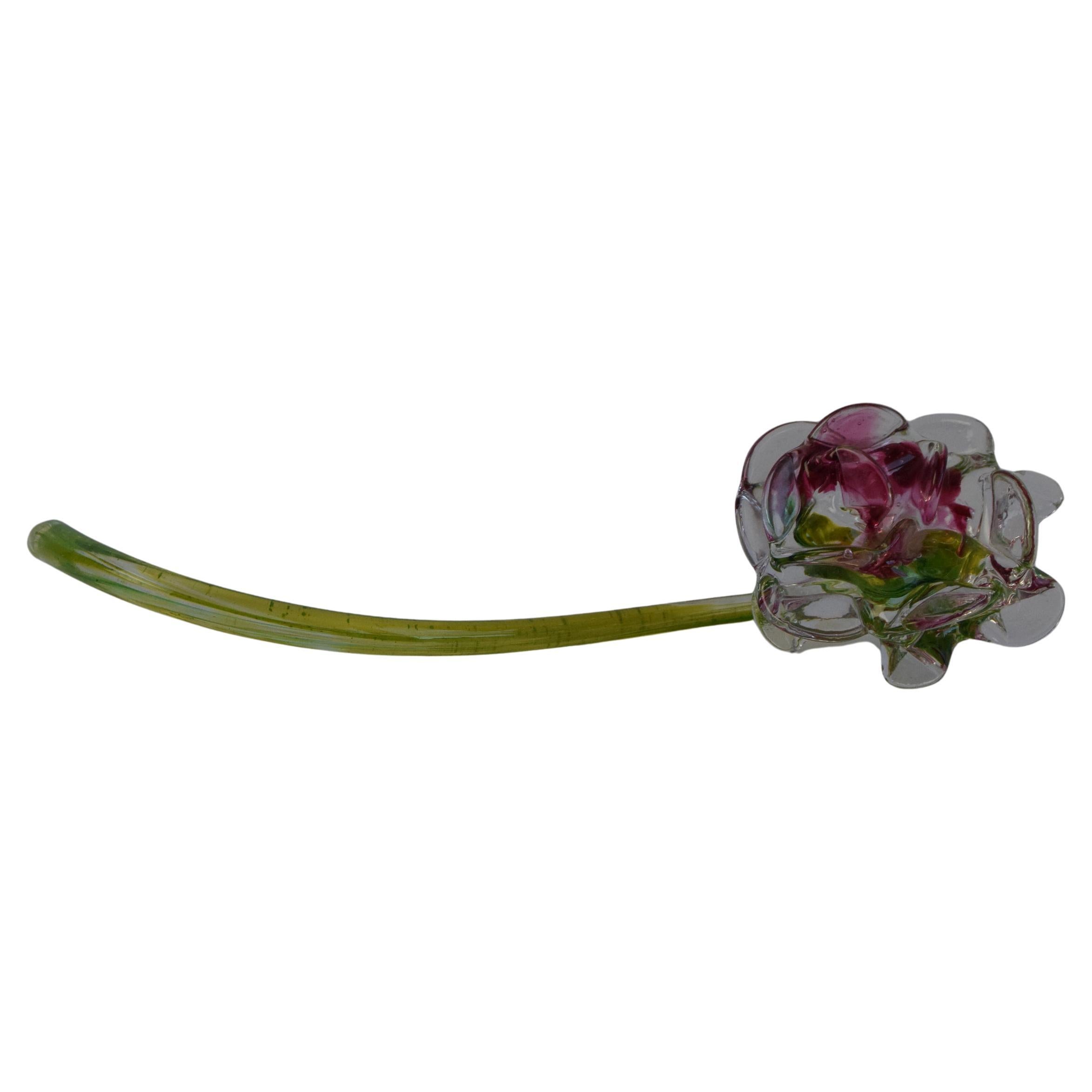 Hand-Blown Glass Rose Sculpture, Czechoslovakia, 1970s