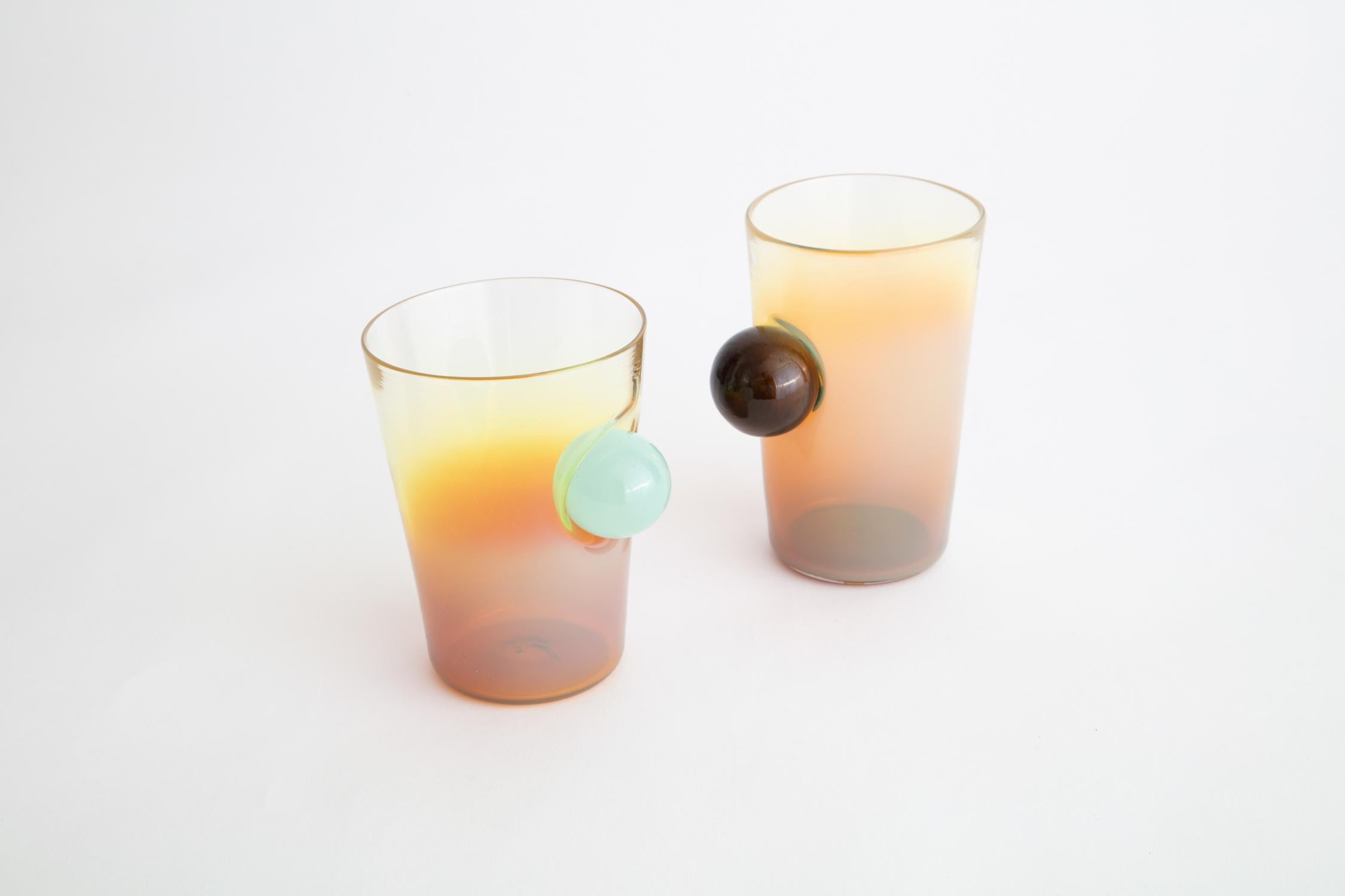 Taza de cristal soplado amanecer atardecer 4 Estadounidense en venta