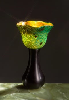 Hand Blown Glass Table Lamp with Cast Aluminum Base