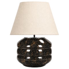 Hand-Blown Glass Table Lamp with Linen Shade in Black marble